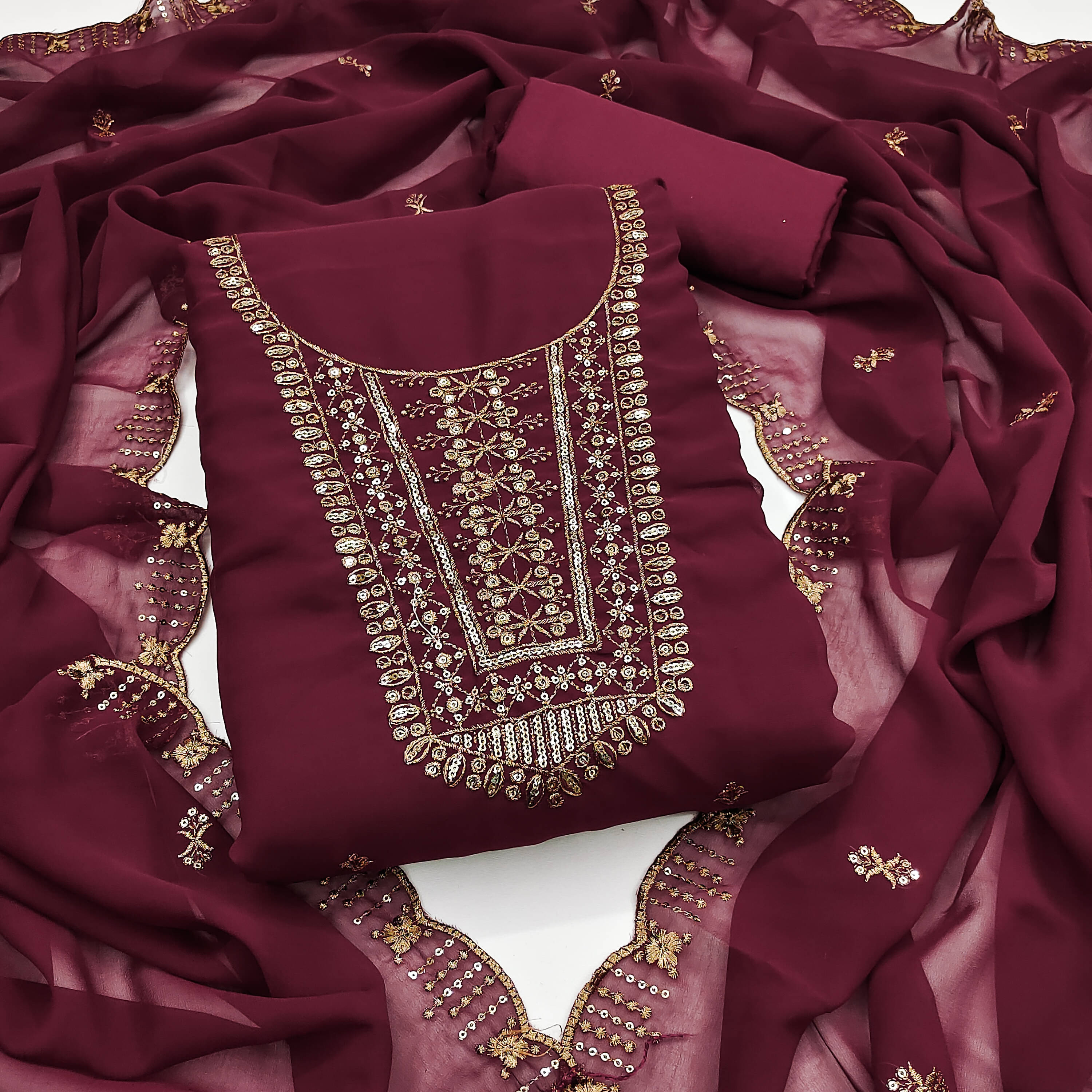     			Nayanthara Trends Women Georgette Unstitched Dress Material ( Maroon )
