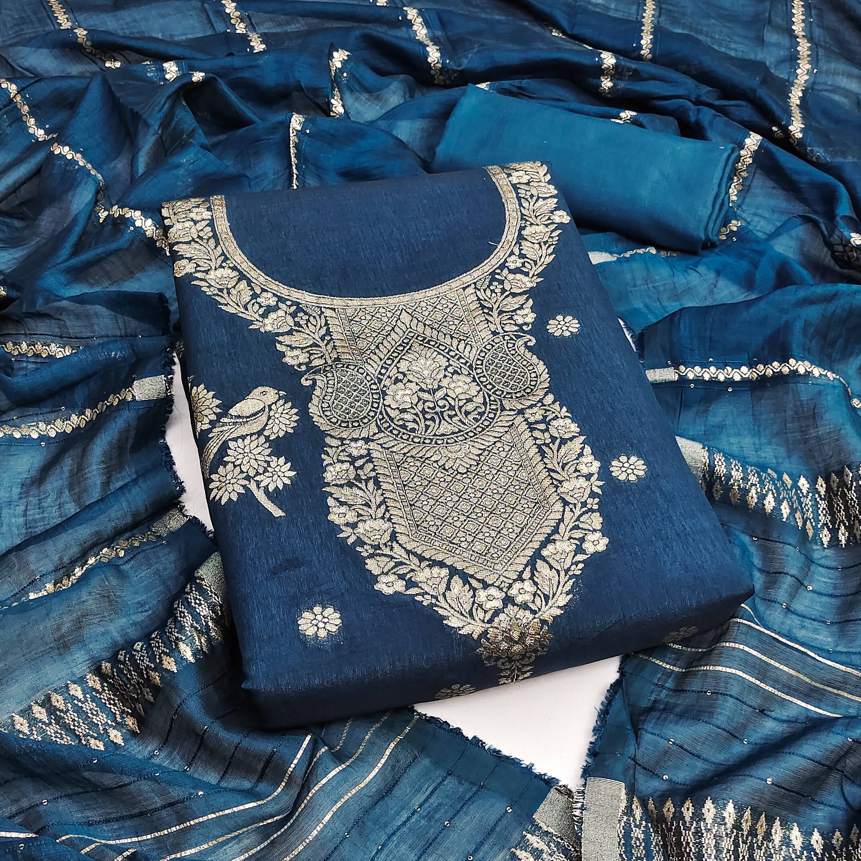 Nayanthara Trends Women Jacquard Unstitched Dress Material ( Teal ) Nayanthara Trends Women Jacquard Unstitched Dress Material ( Teal )