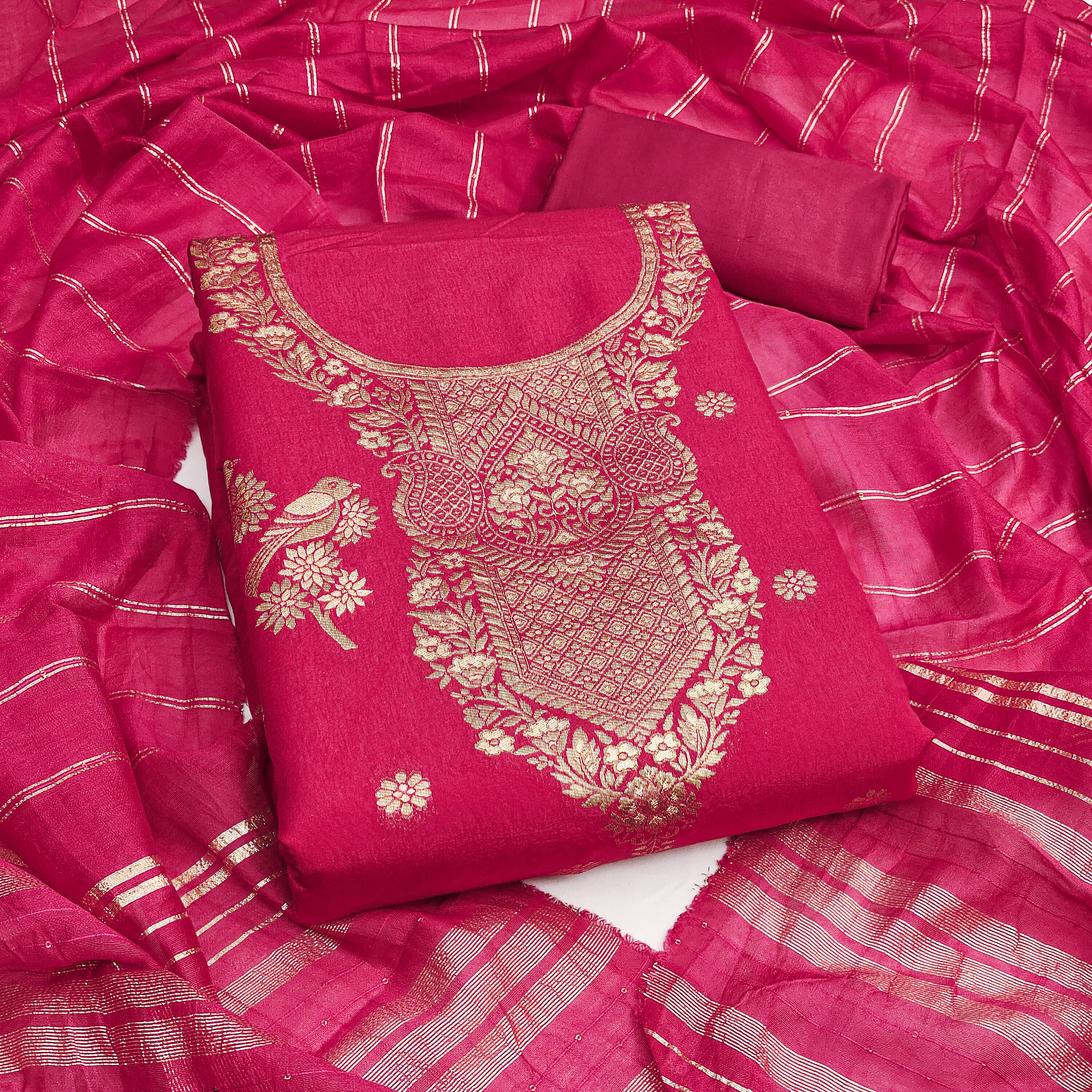 Nayanthara Trends Women Jacquard Unstitched Dress Material ( Pink ) Nayanthara Trends Women Jacquard Unstitched Dress Material ( Pink )