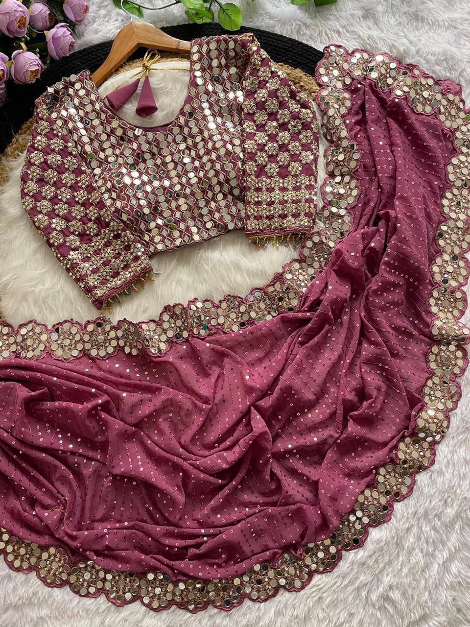 Nil Madhav Art Georgette Embroidered Saree With Unstitched Blouse Piece ( Pink )     			Nil Madhav Art Georgette Embroidered Saree With Unstitched Blouse Piece ( Pink )