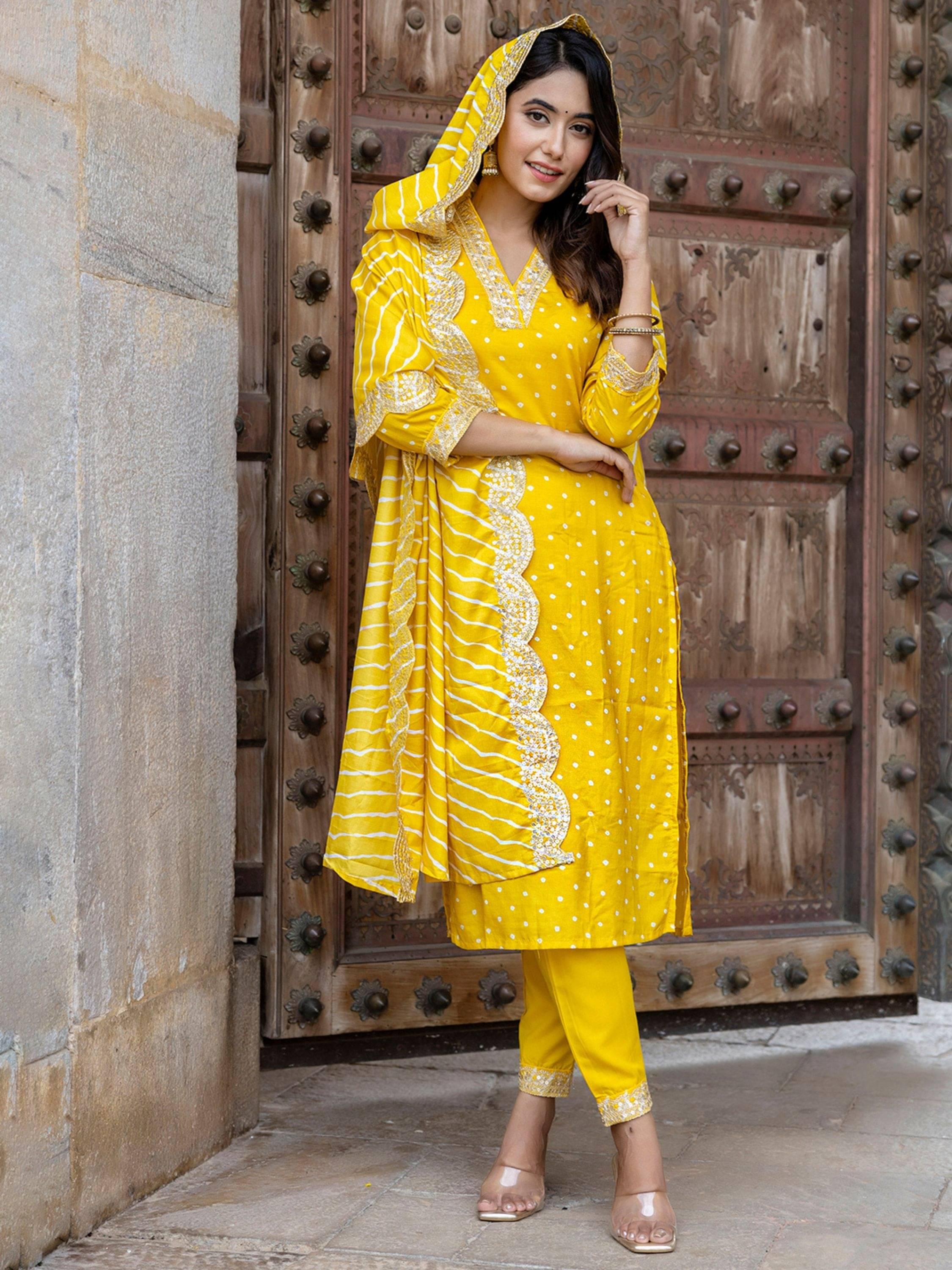     			Niza Fashion Women Silk Embroidered Straight Kurti With Pants ( Yellow )