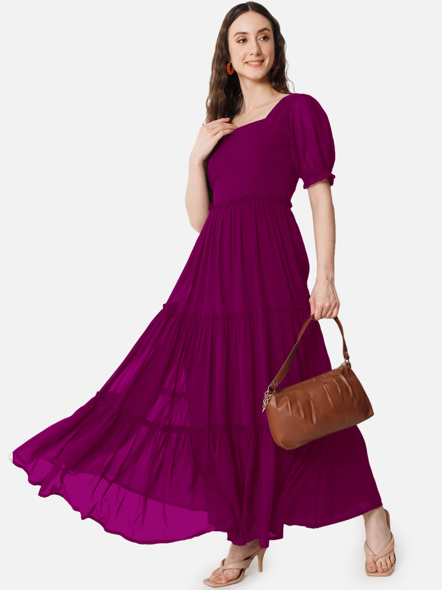 Raiyani enterprise Women's Georgette Solid Fit & Flare Dress ( Purple ) Raiyani enterprise Women's Georgette Solid Fit & Flare Dress ( Purple )