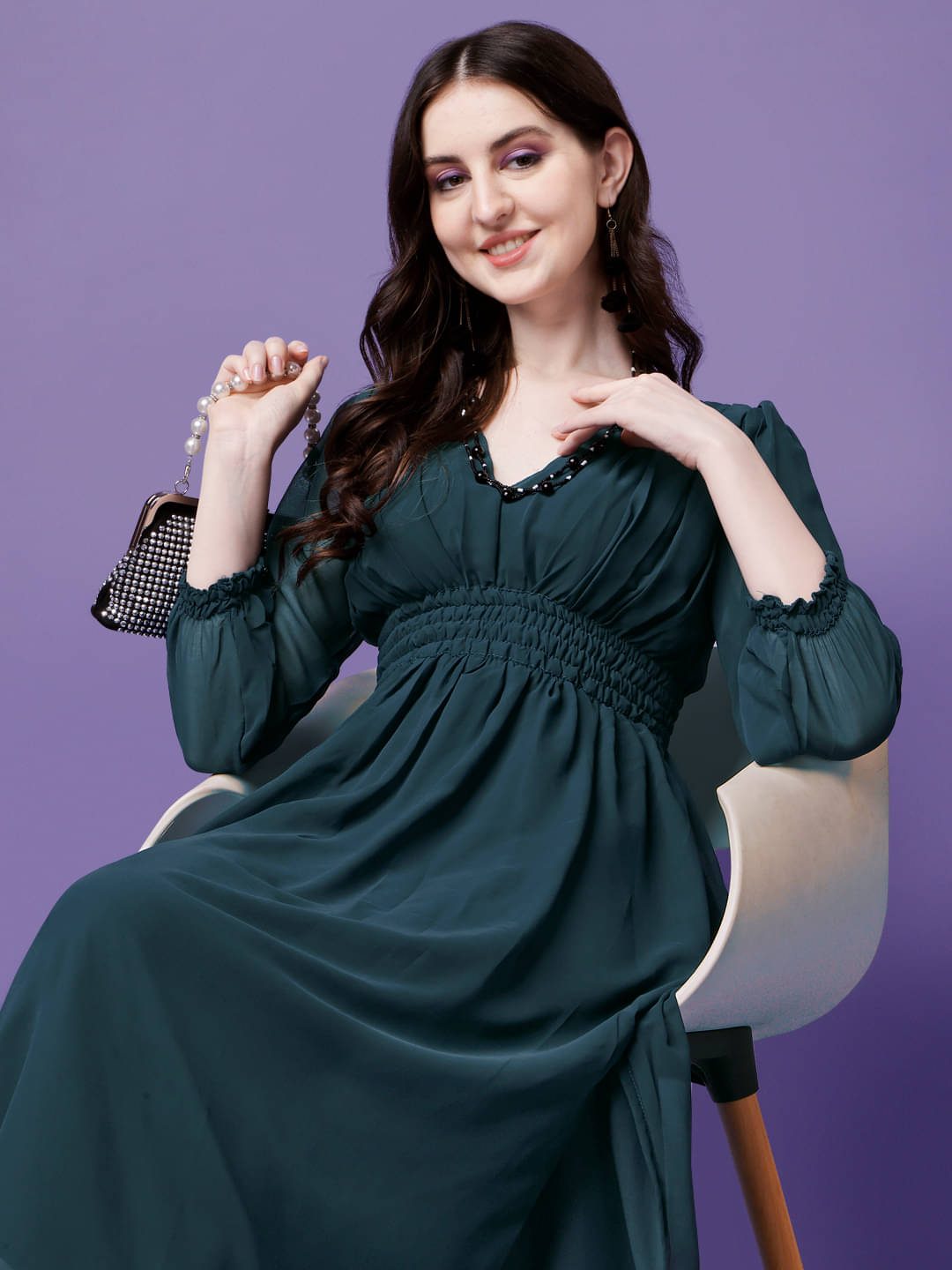 Raiyani enterprise Women's Georgette Solid Fit & Flare Dress ( Blue ) Raiyani enterprise Women's Georgette Solid Fit & Flare Dress ( Blue )