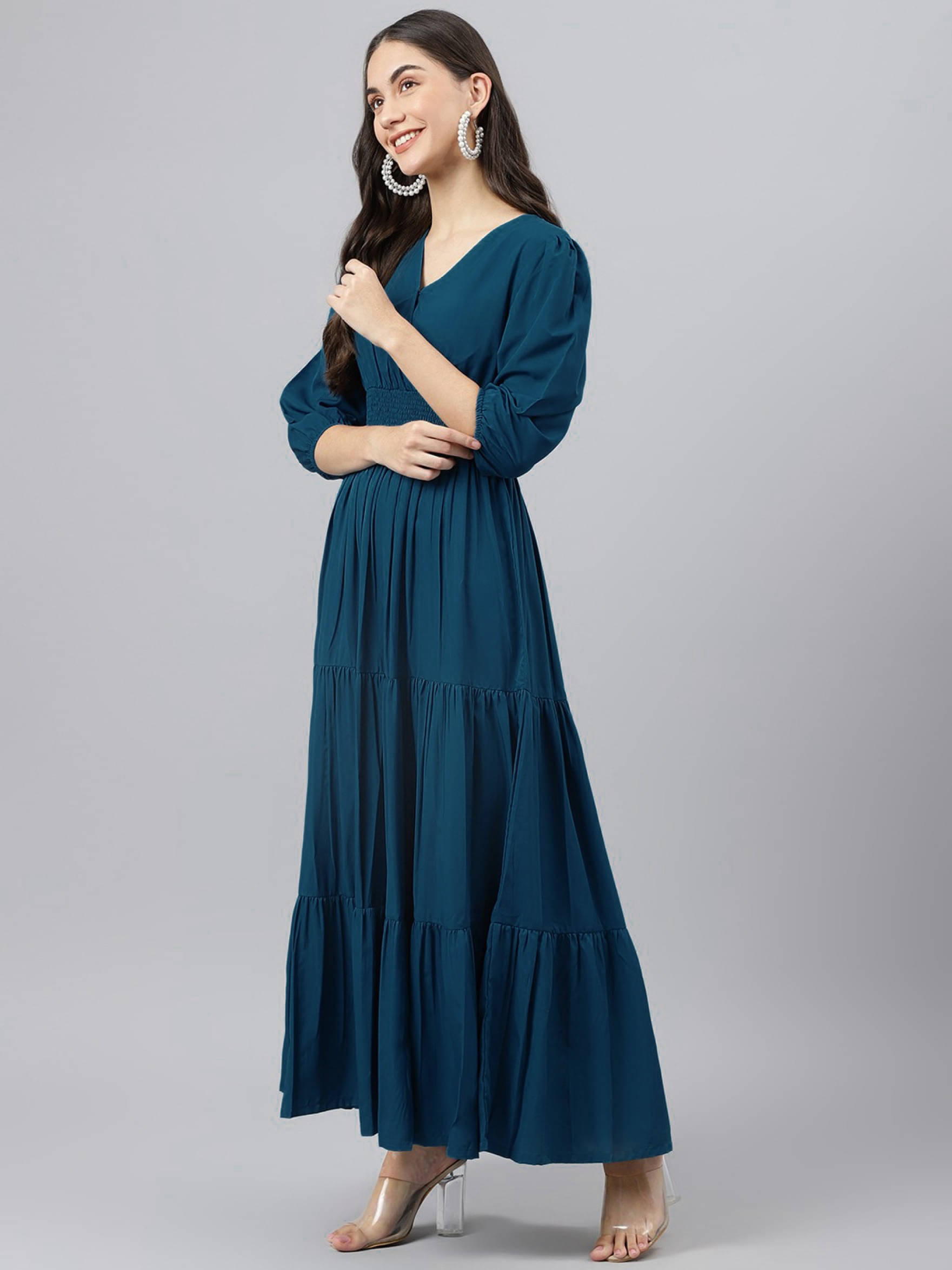 Raiyani enterprise Women's Polyester Printed Fit & Flare Dress ( Blue ) Raiyani enterprise Women's Polyester Printed Fit & Flare Dress ( Blue )
