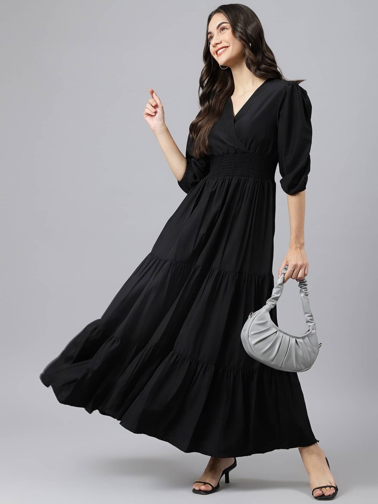Raiyani enterprise Women's Polyester Printed Fit & Flare Dress ( Black ) Raiyani enterprise Women's Polyester Printed Fit & Flare Dress ( Black )