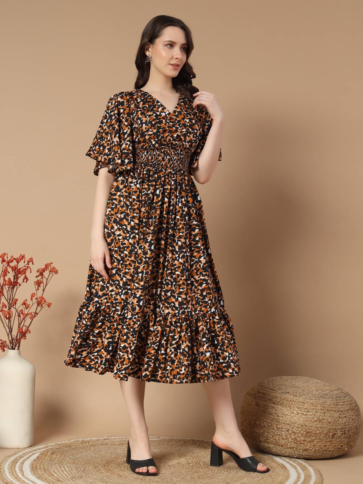 Raiyani enterprise Women's Polyester Printed Fit & Flare Dress ( Black ) Raiyani enterprise Women's Polyester Printed Fit & Flare Dress ( Black )