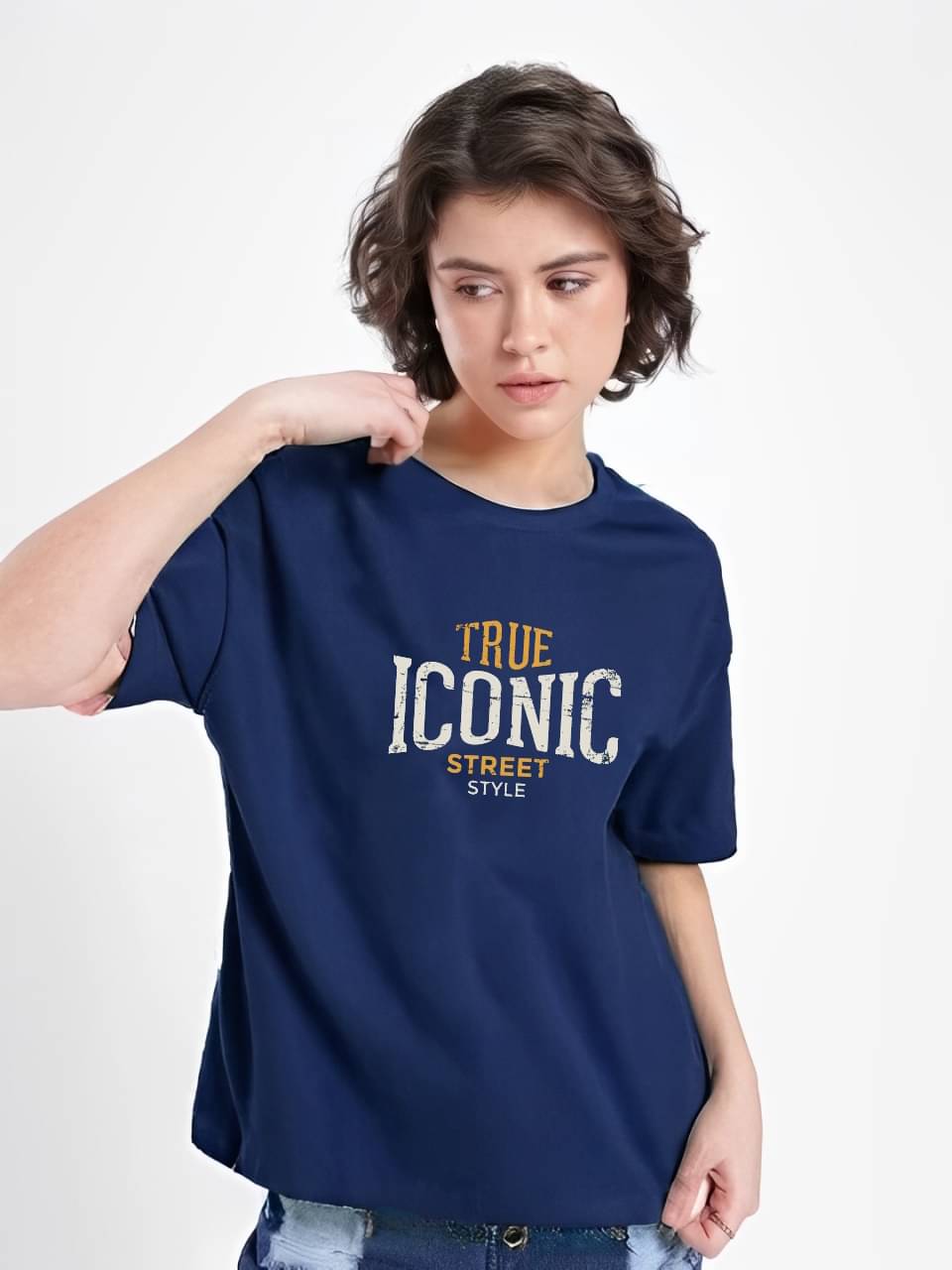     			Reya Women Cotton Blend Printed Regular Round Neck T-Shirt ( Blue )