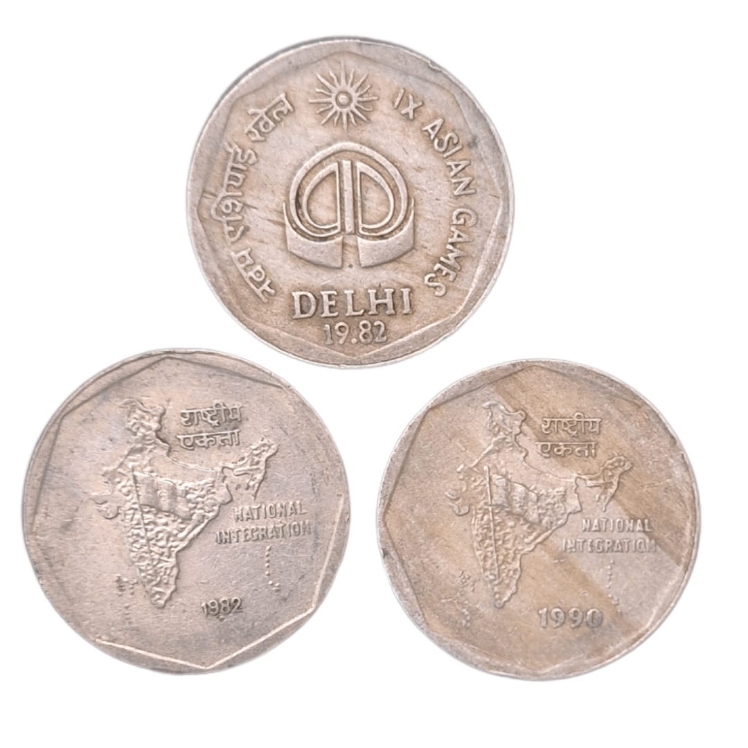 SHUBHCOINS Commemorative 2 Rupee Big Coin |Set of 3| (1982, 1990) Republic India, Very Rare Set Very Fine Condition, For Students and Adults SHUBHCOINS Commemorative 2 Rupee Big Coin |Set of 3| (1982, 1990) Republic India, Very Rare Set Very Fine Condition, For Students and Adults