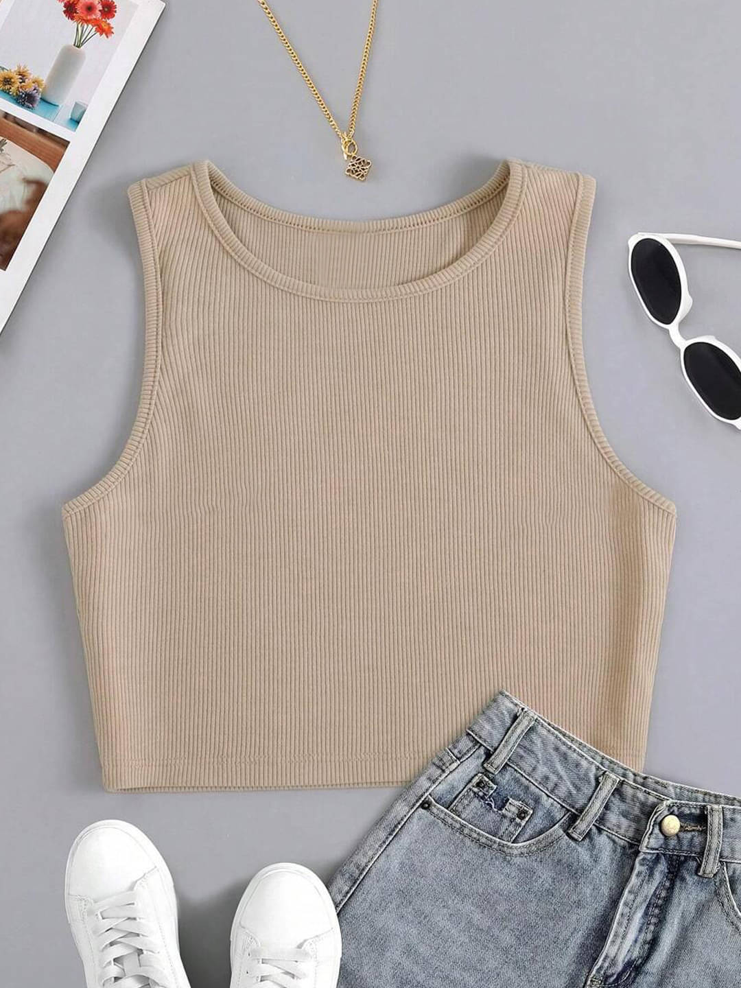     			TOOCHKI Women's Lycra Tank Top ( Beige )