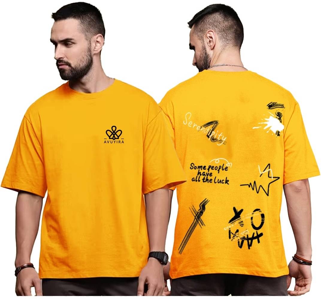     			GOKOFO Men Cotton Oversized Fit Printed T-Shirt ( Mustard )