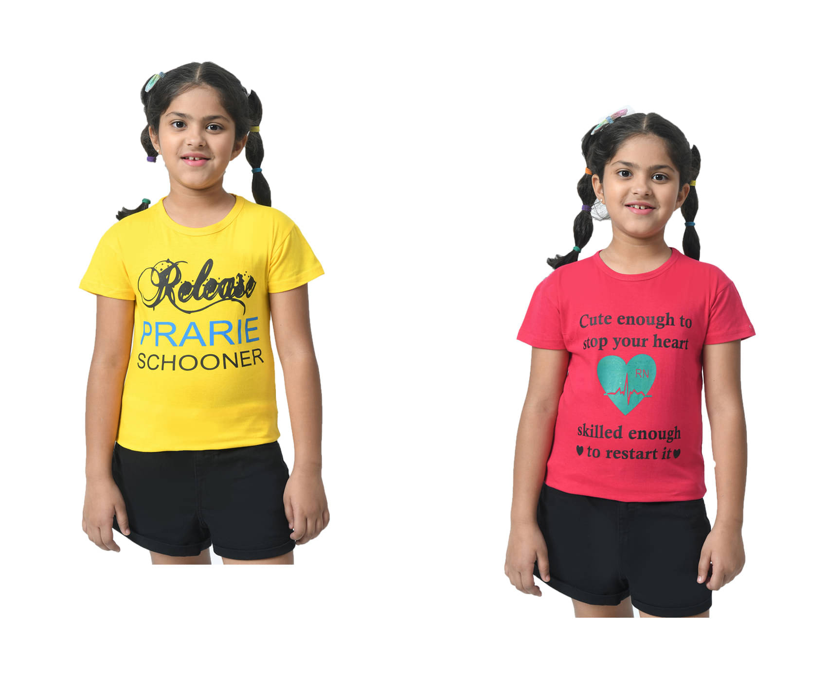     			IndiWeaves Pack of 2 Girls Cotton T-Shirt ( Multicolor )
