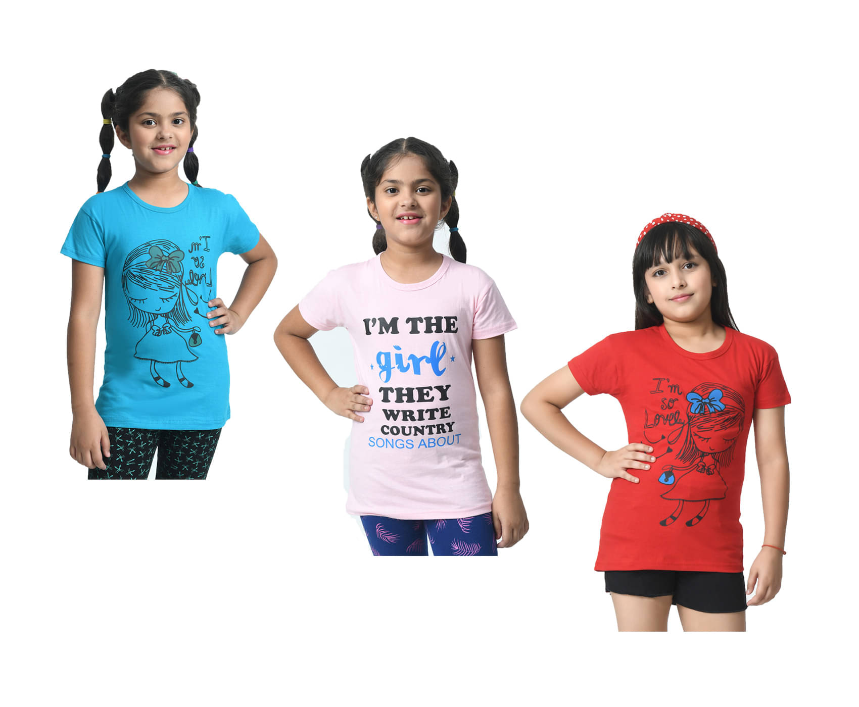     			IndiWeaves Pack of 3 Girls Cotton T-Shirt ( Multicolor )