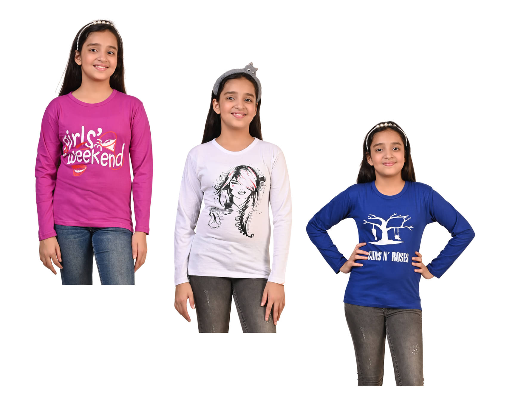     			IndiWeaves Pack of 3 Girls Cotton T-Shirt ( Multicolor )