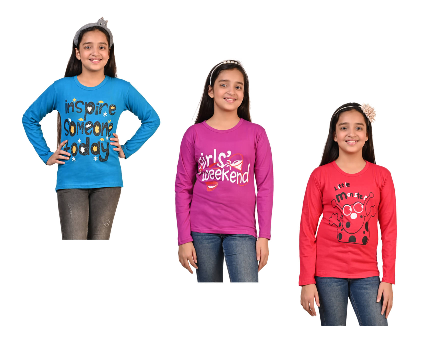     			IndiWeaves Pack of 3 Girls Cotton T-Shirt ( Multicolor )