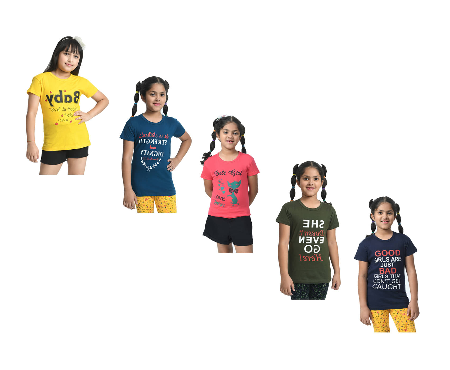     			IndiWeaves Pack of 5 Girls Cotton T-Shirt ( Multicolor )