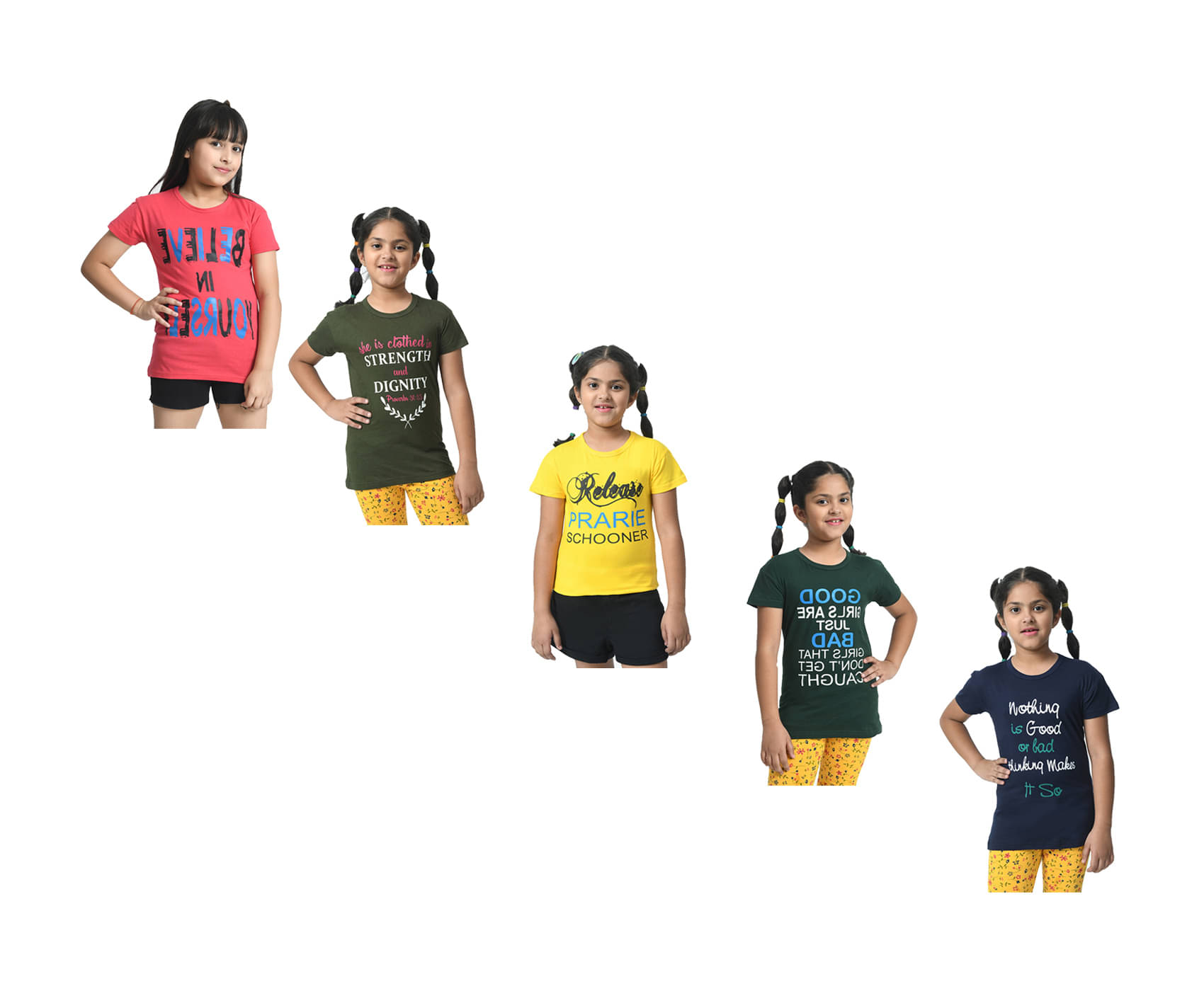     			IndiWeaves Pack of 5 Girls Cotton T-Shirt ( Multicolor )