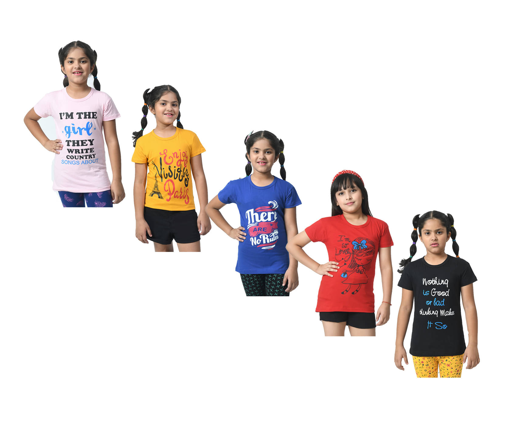     			IndiWeaves Pack of 5 Girls Cotton T-Shirt ( Multicolor )