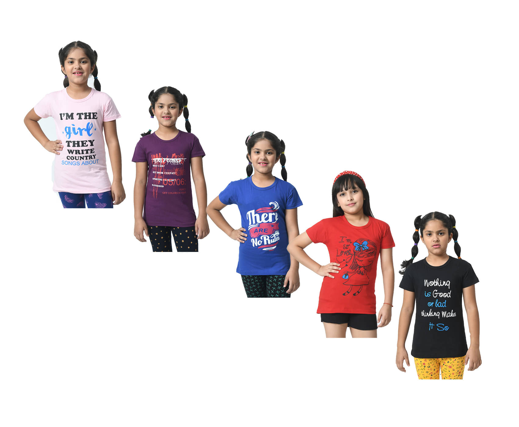     			IndiWeaves Pack of 5 Girls Cotton T-Shirt ( Multicolor )