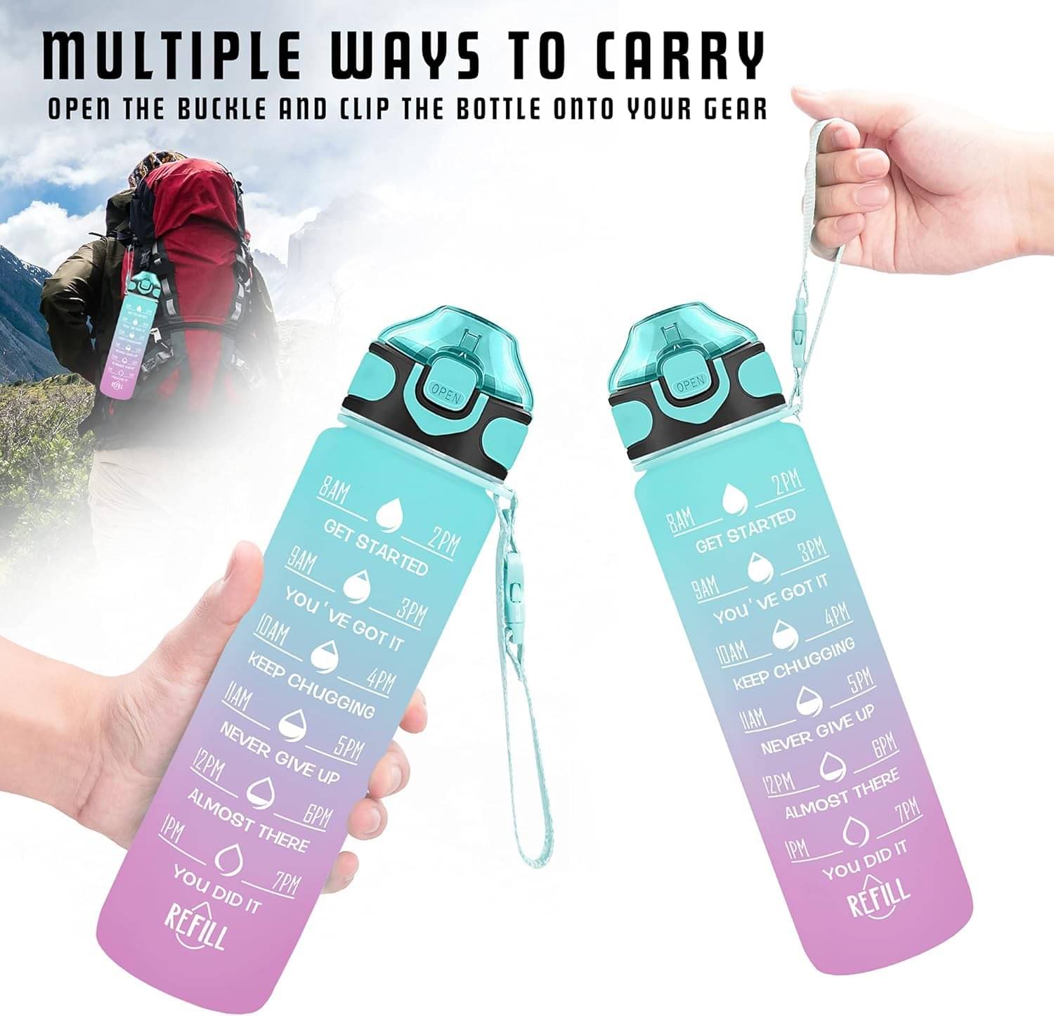    			Radhe Creation Motivational Water Bottles, Gym Water Bottles Multicolour Plastic Sipper Water Bottle 1000 mL ( Set of 1 )