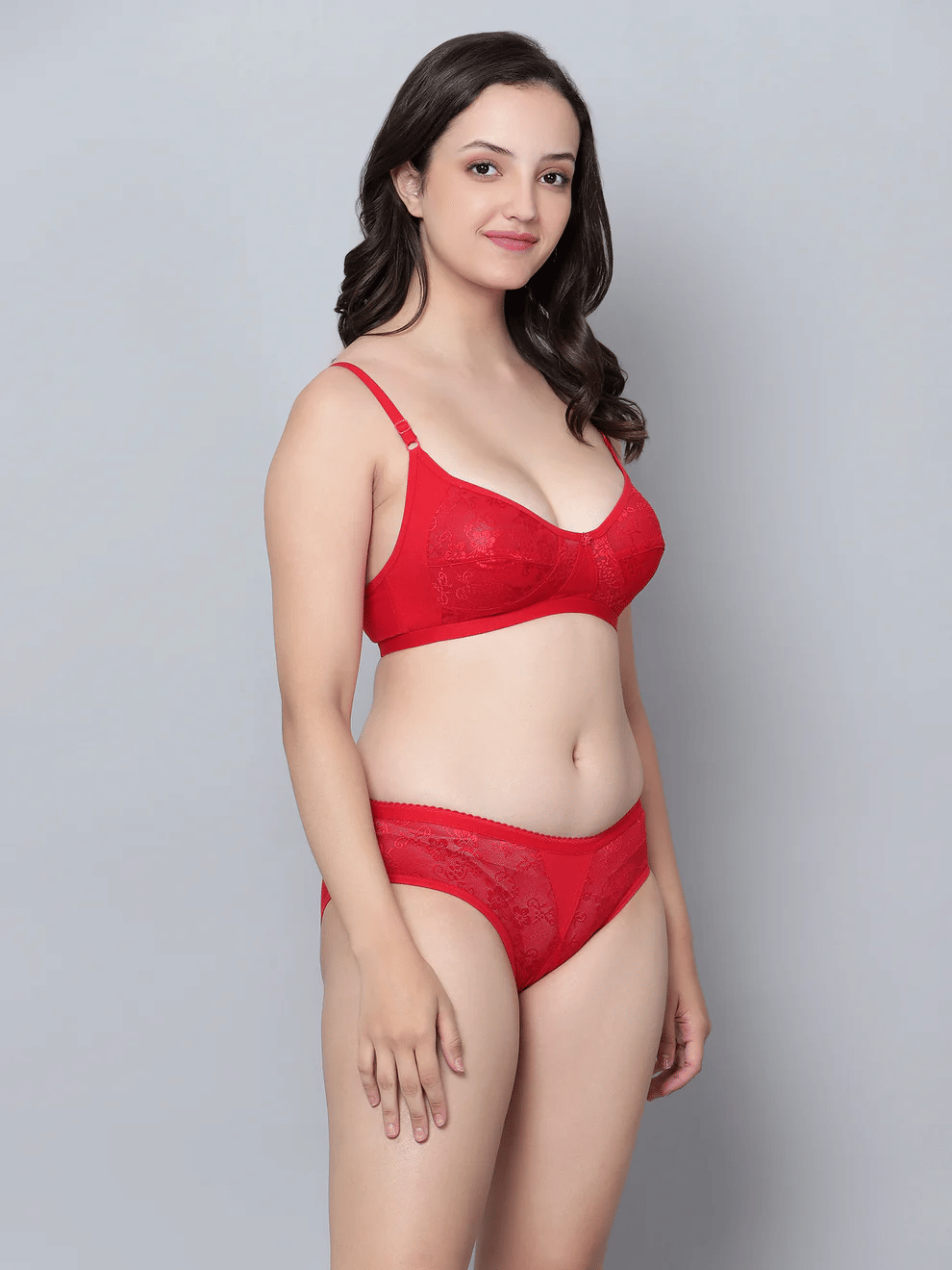Vedhahi Pack of 1 Cotton Bra & Panty Set For Women ( Red )     			Vedhahi Pack of 1 Cotton Bra & Panty Set For Women ( Red )