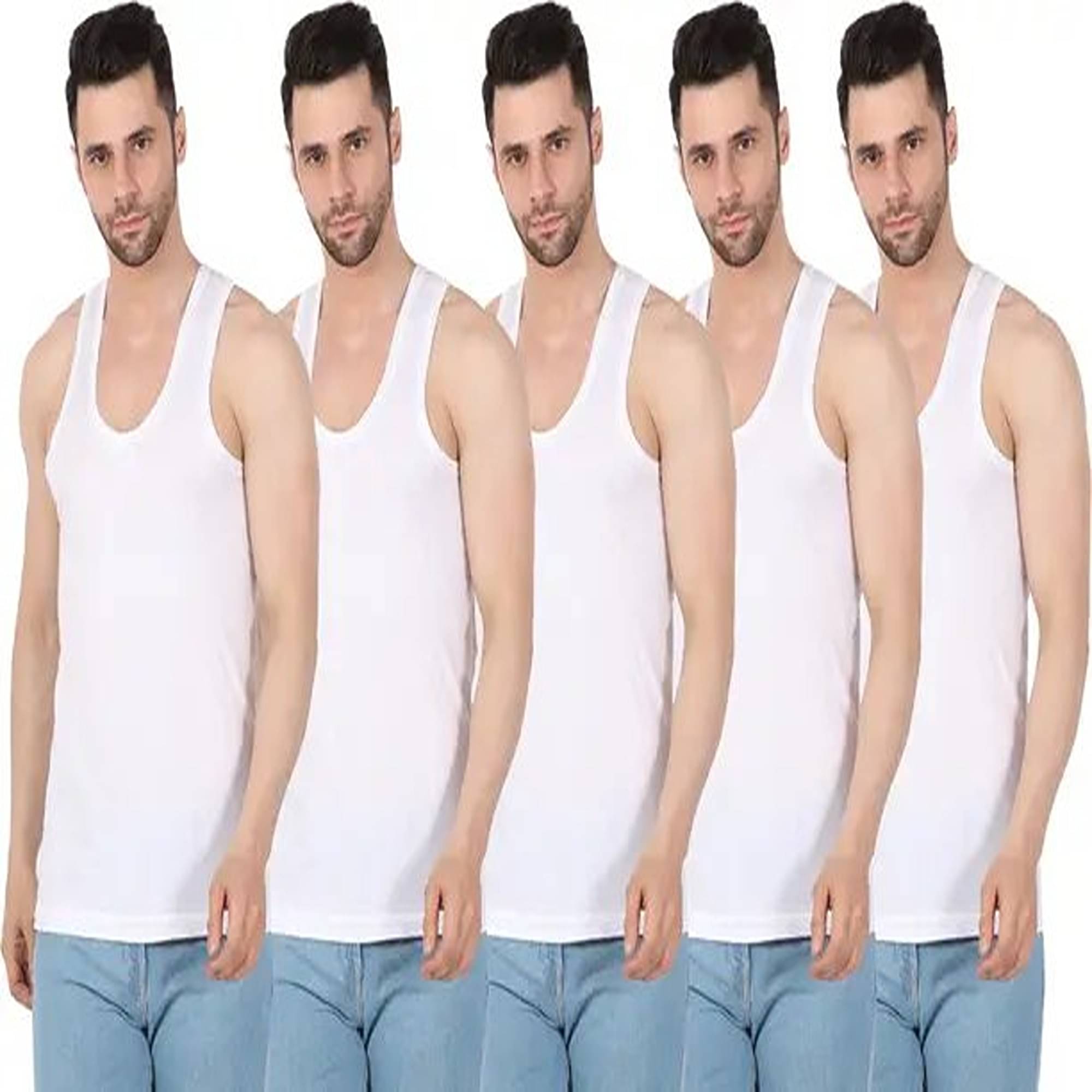     			CAVENDRES Pack of 5 Cotton Basic Vest For Men ( White )
