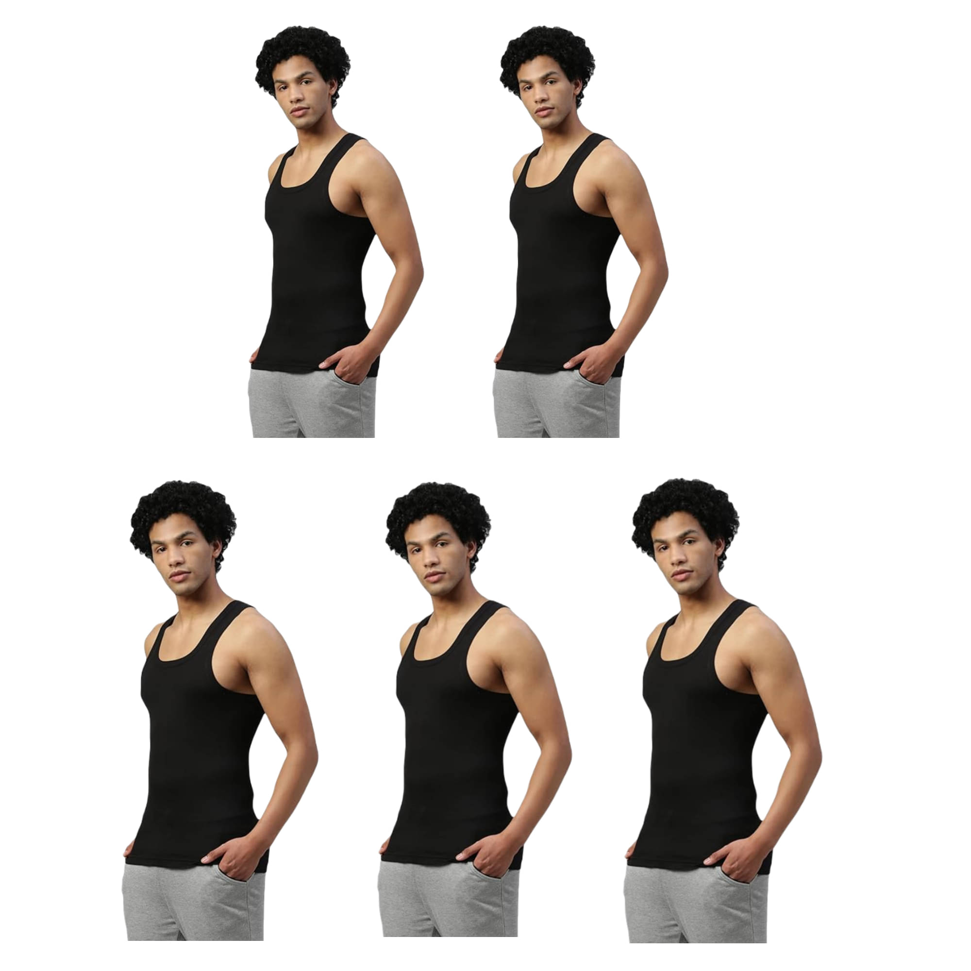     			INNERO Pack of 5 Cotton Basic Vest For Men ( Black )