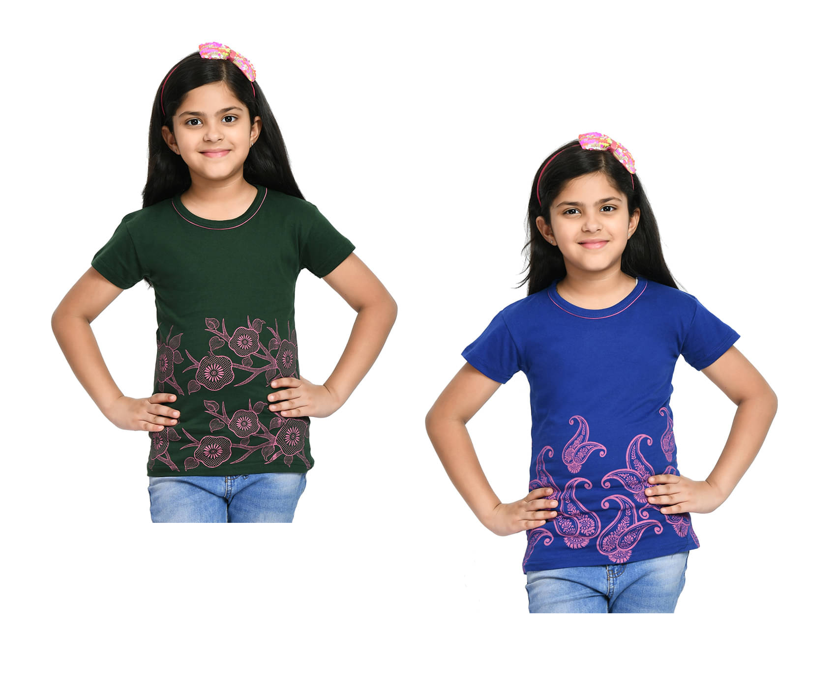     			IndiWeaves Pack of 2 Girls Cotton T-Shirt ( Multicolor )