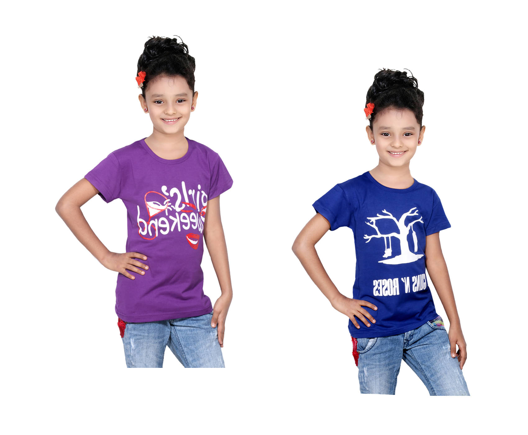     			IndiWeaves Pack of 2 Girls Cotton T-Shirt ( Multicolor )