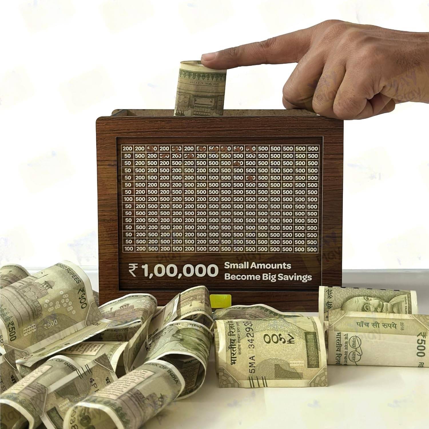     			Kapalin Wooden Piggy Bank Rs 100000 Wood Polish Block Coin Box Money Savings Box Money Saver for Kids 1 no.s