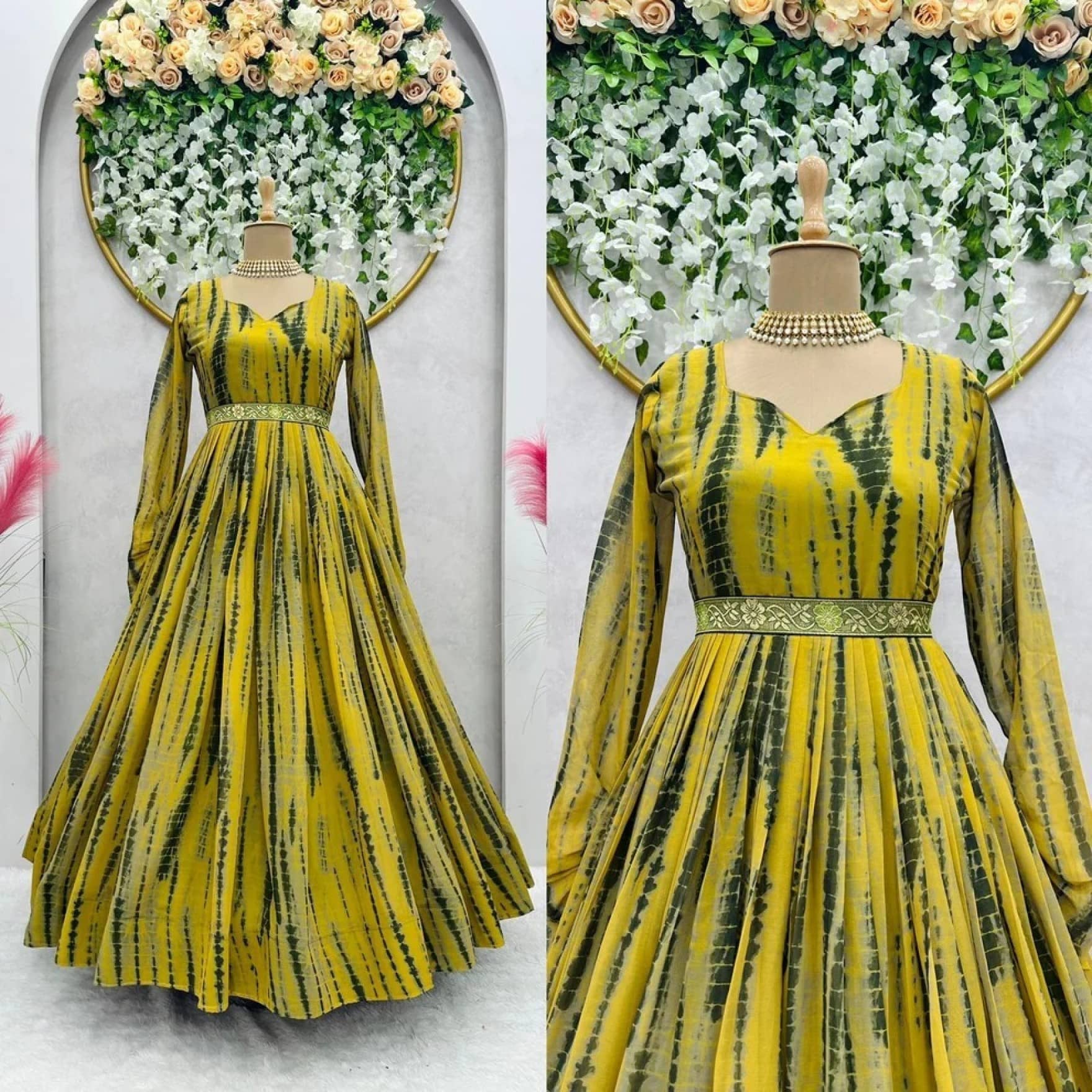 Krunal Raiyani Women's Cotton Blend Printed Fit & Flare Dress ( Yellow )