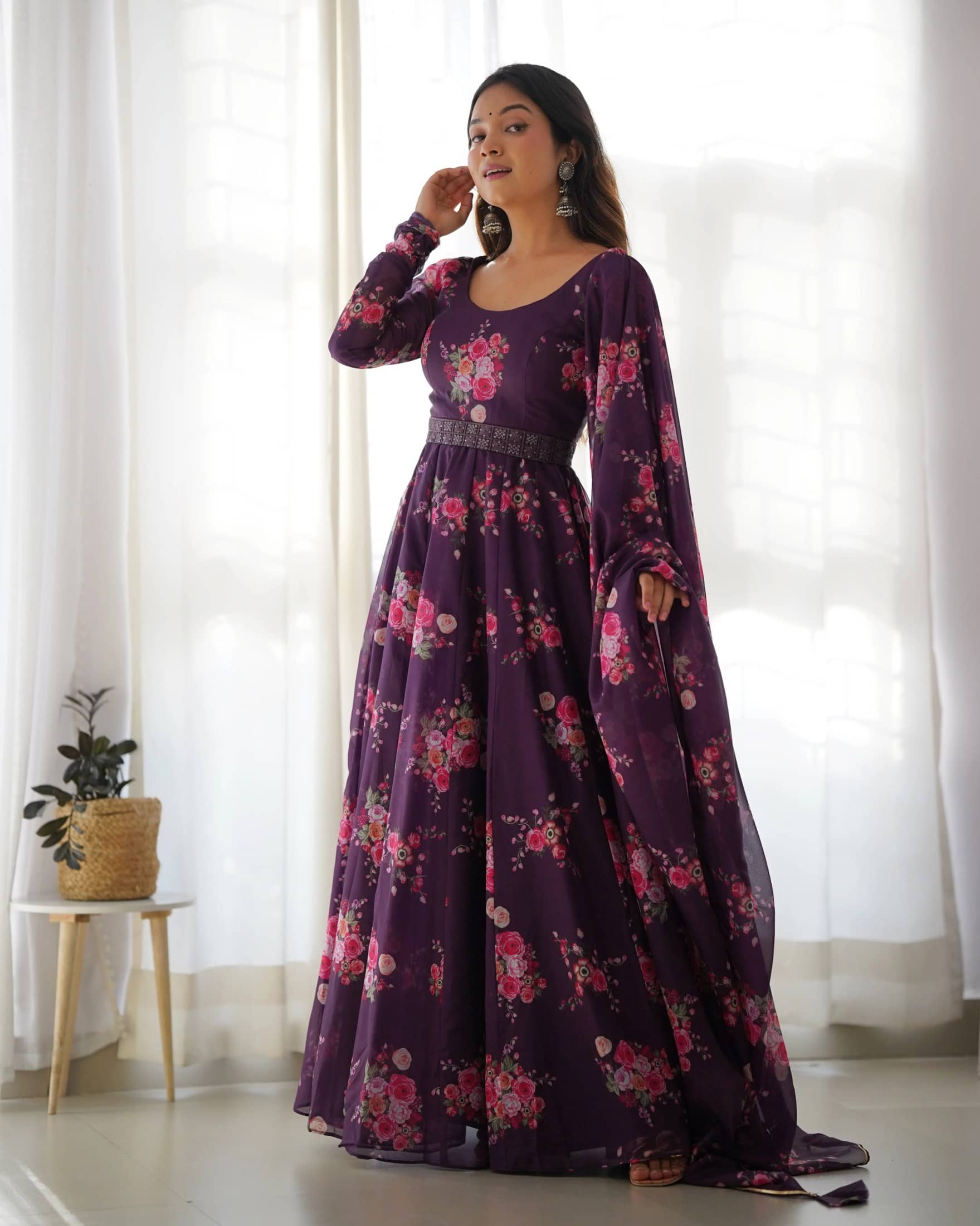 Krunal Raiyani Women's Cotton Blend Printed Fit & Flare Dress ( Wine )