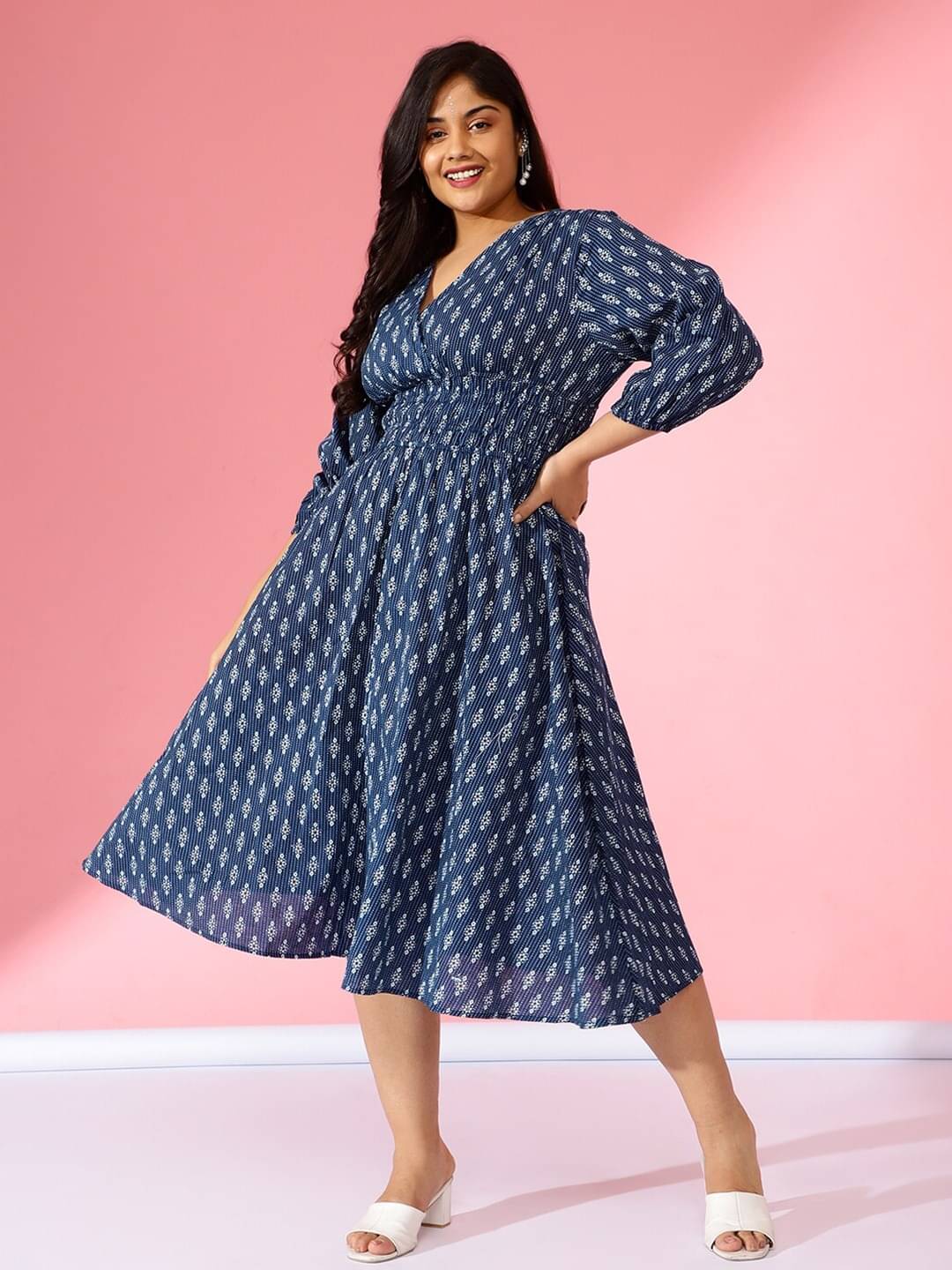Krunal Raiyani Women's Polyester Printed Fit & Flare Dress ( Blue ) Krunal Raiyani Women's Polyester Printed Fit & Flare Dress ( Blue )