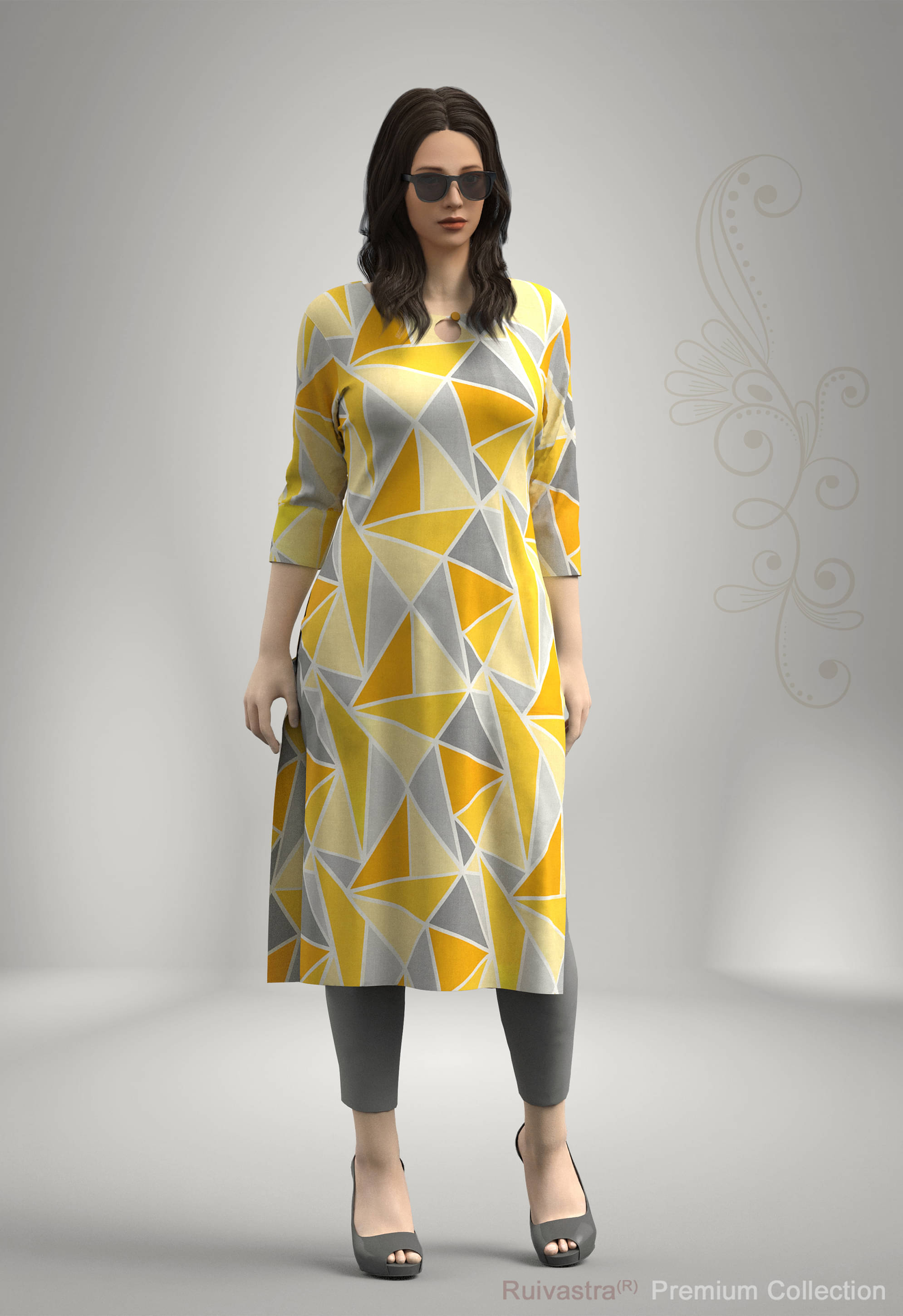     			RUIVASTRA Women's Viscose Rayon Colorblock Straight Kurti - ( Yellow & Black )