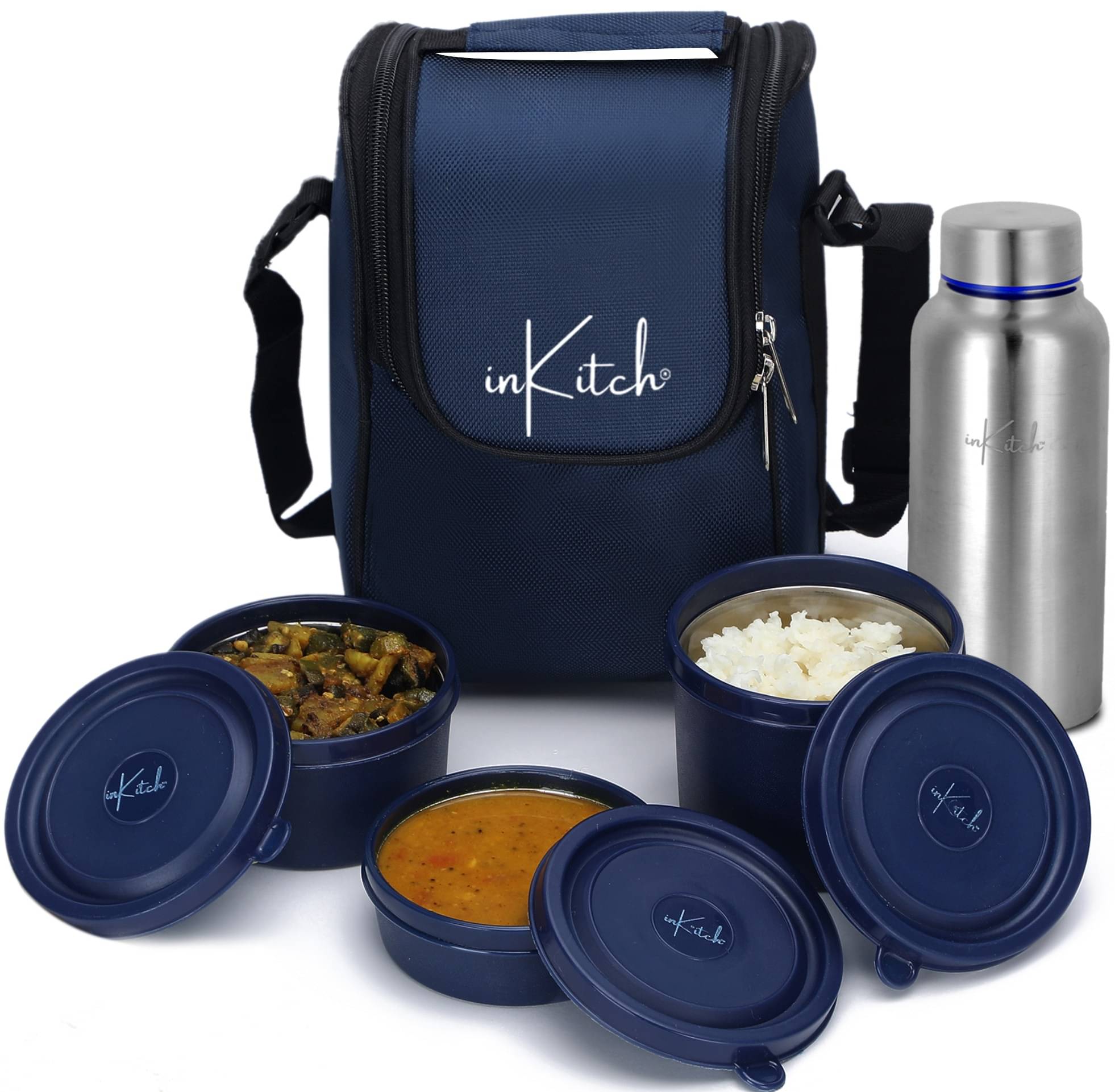 inKitch Microwave Tiffin Box + Bottle Stainless Steel Lunch Box 3 - Container ( Pack of 1 )     			inKitch Microwave Tiffin Box + Bottle Stainless Steel Lunch Box 3 - Container ( Pack of 1 )