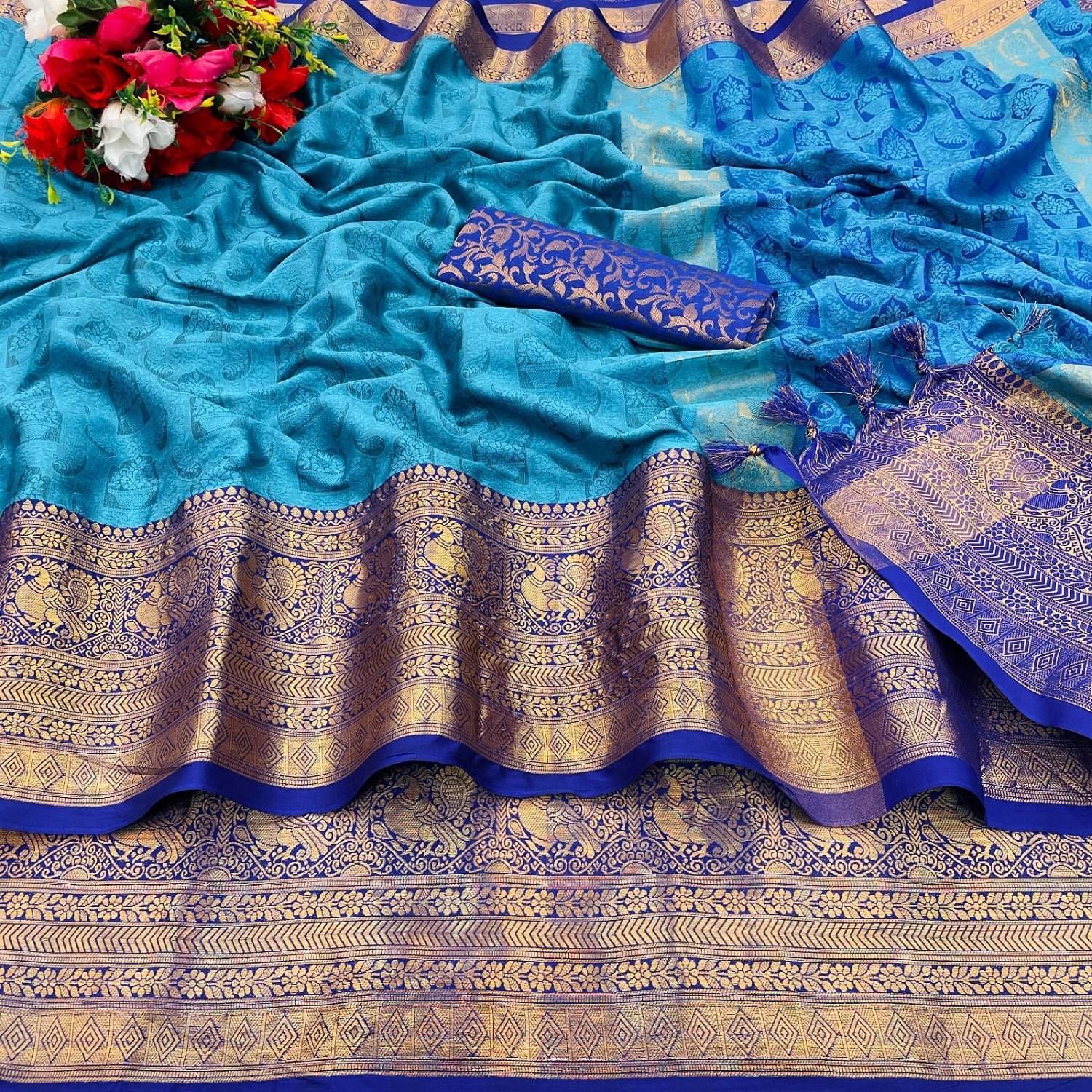A TO Z CART Cotton Silk Woven Saree With Unstitched Blouse Piece ( Blue )     			A TO Z CART Cotton Silk Woven Saree With Unstitched Blouse Piece ( Blue )
