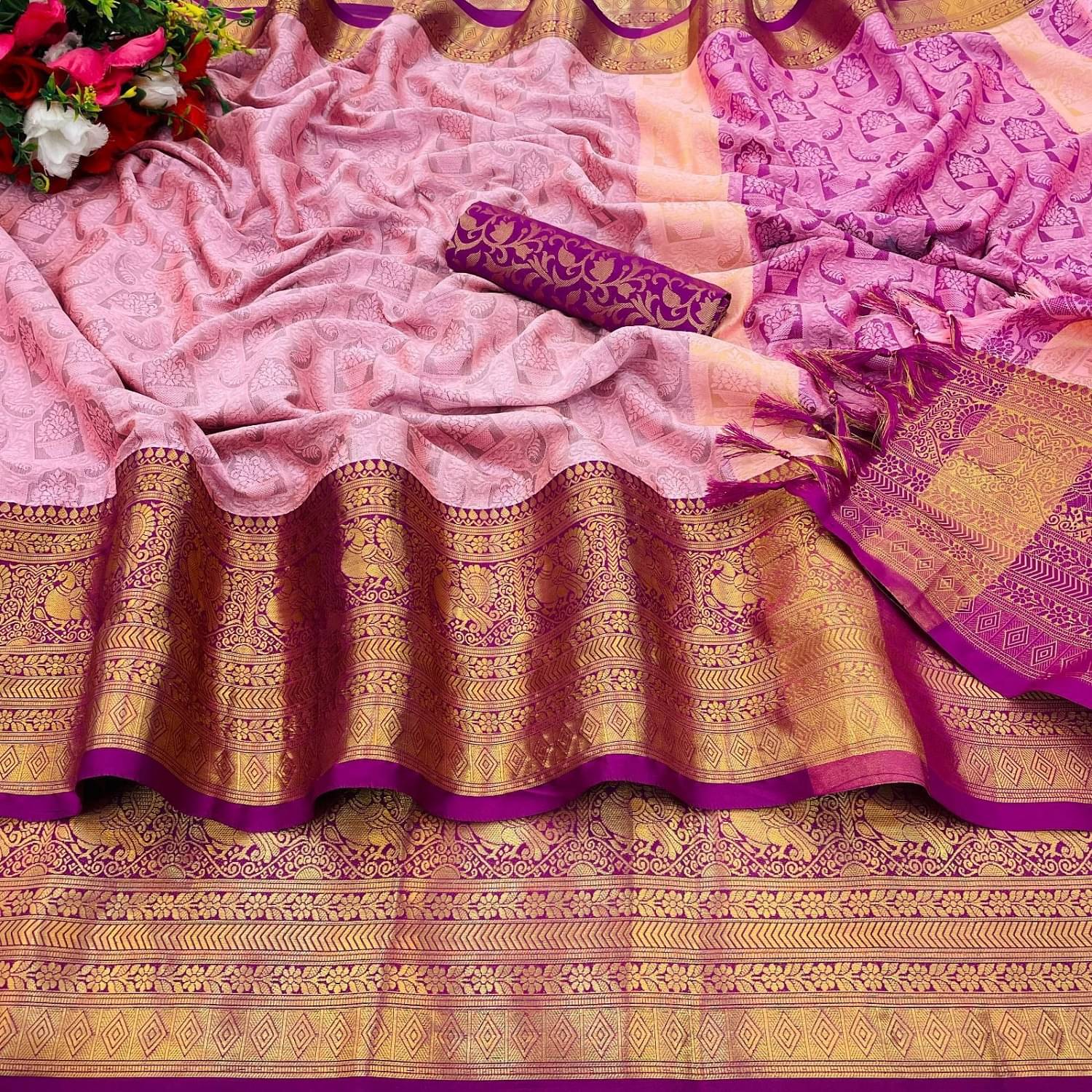 A TO Z CART Cotton Silk Woven Saree With Unstitched Blouse Piece ( Pink ) A TO Z CART Cotton Silk Woven Saree With Unstitched Blouse Piece ( Pink )