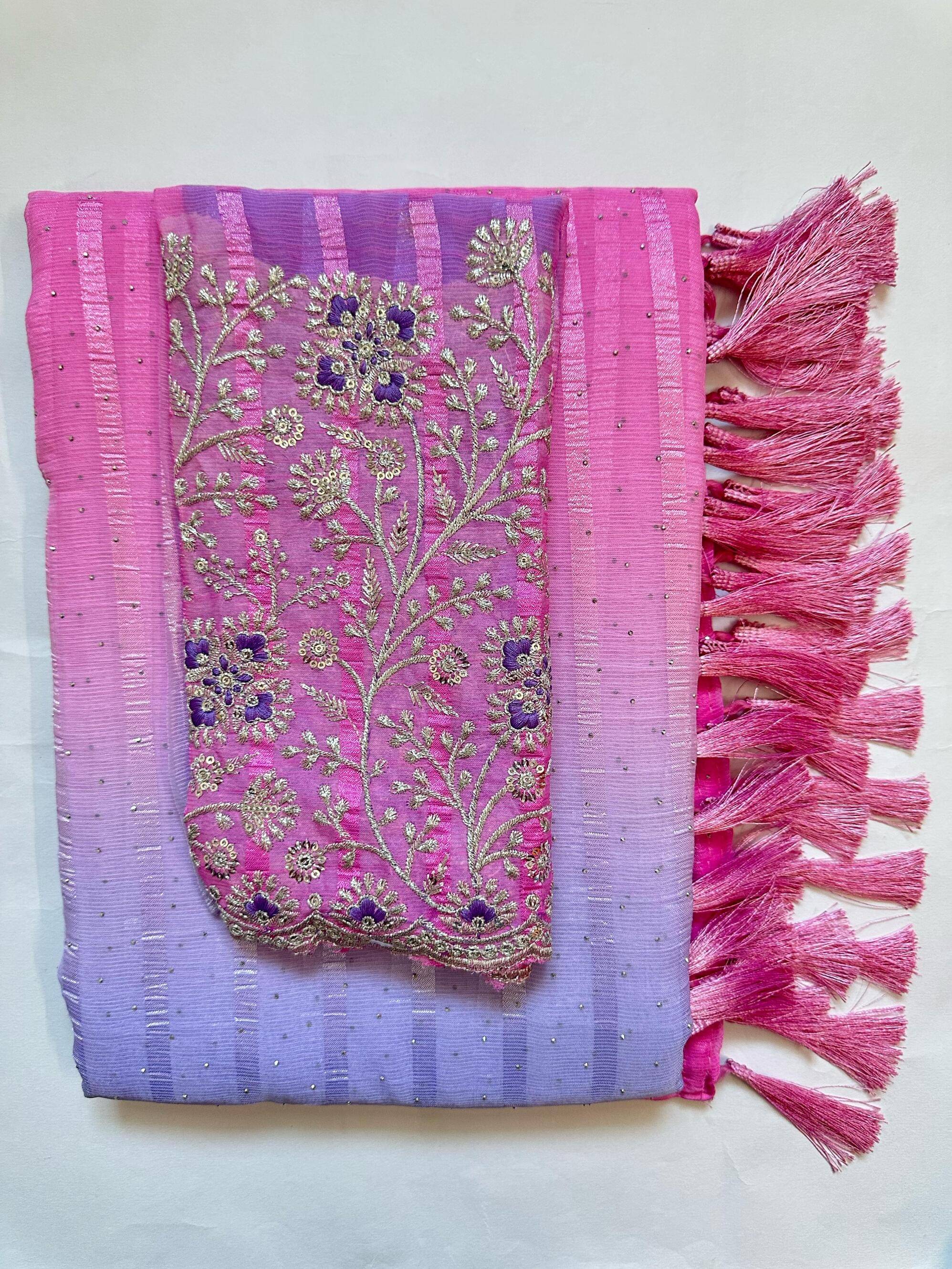 AB Silk Georgette Embroidered Saree With Unstitched Blouse Piece ( Lavender ) AB Silk Georgette Embroidered Saree With Unstitched Blouse Piece ( Lavender )