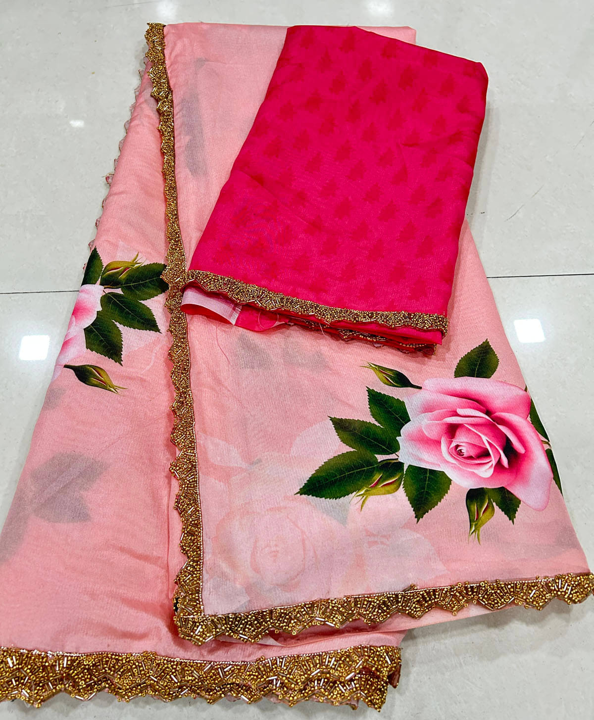     			BAYUPRI Silk Printed Saree With Unstitched Blouse Piece ( Pink )