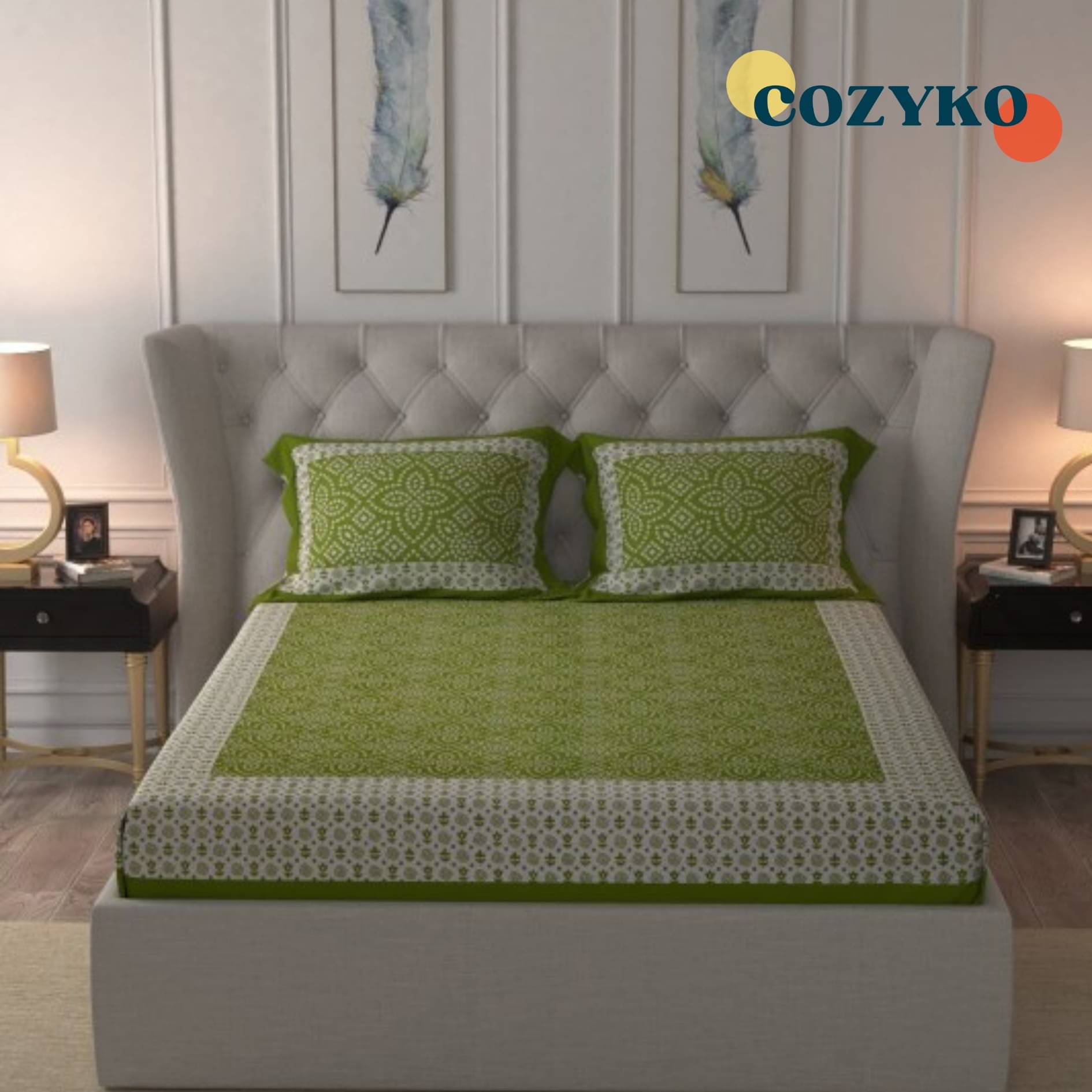 COZYKO Cotton 1 Double Bedsheet with 2 Pillow Covers ( Green )     			COZYKO Cotton 1 Double Bedsheet with 2 Pillow Covers ( Green )