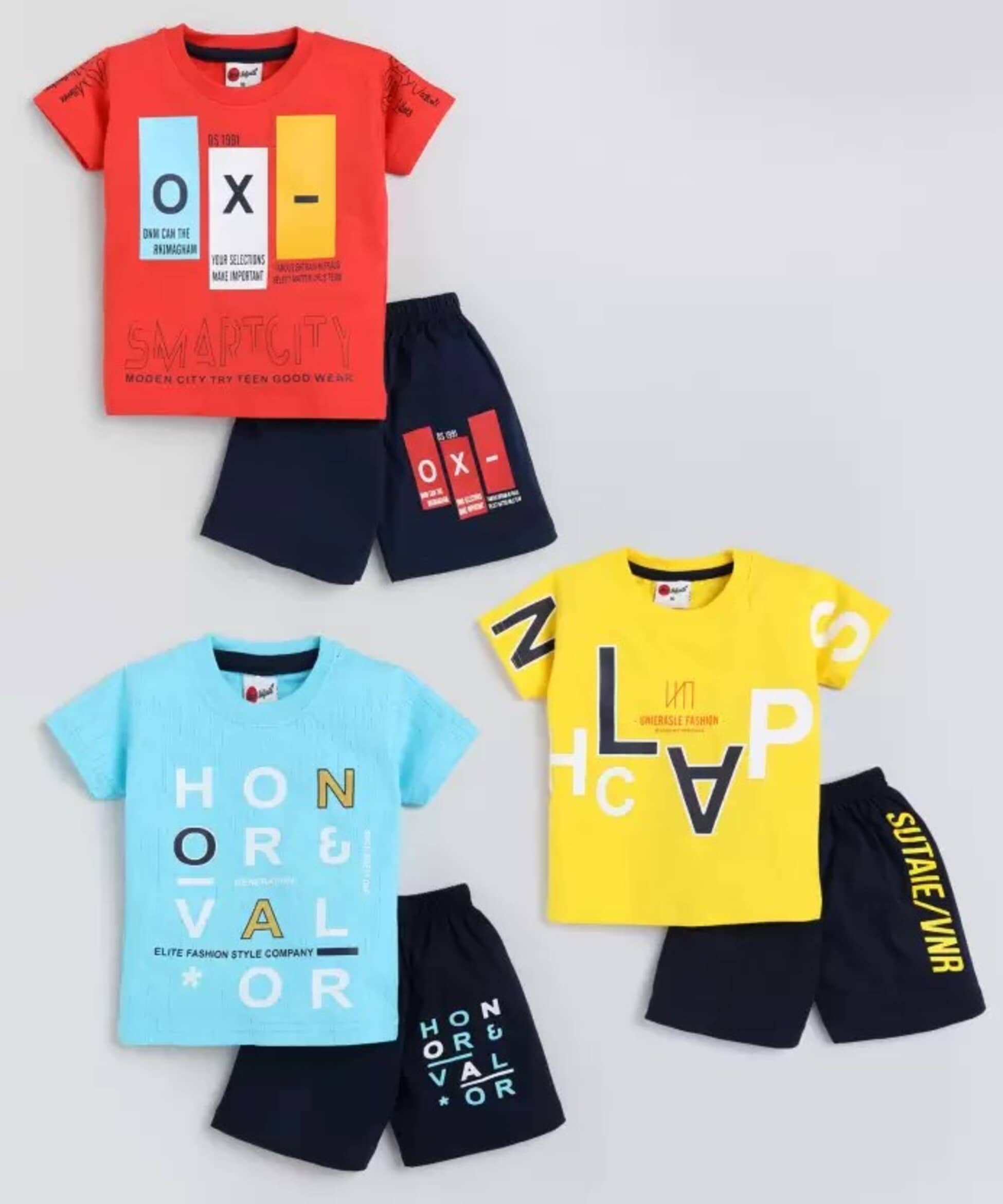 DIAMOND EXPORTER Pack of 3 Baby Boys Cotton Blend T-Shirt & Shorts Set ( Multicolor )
