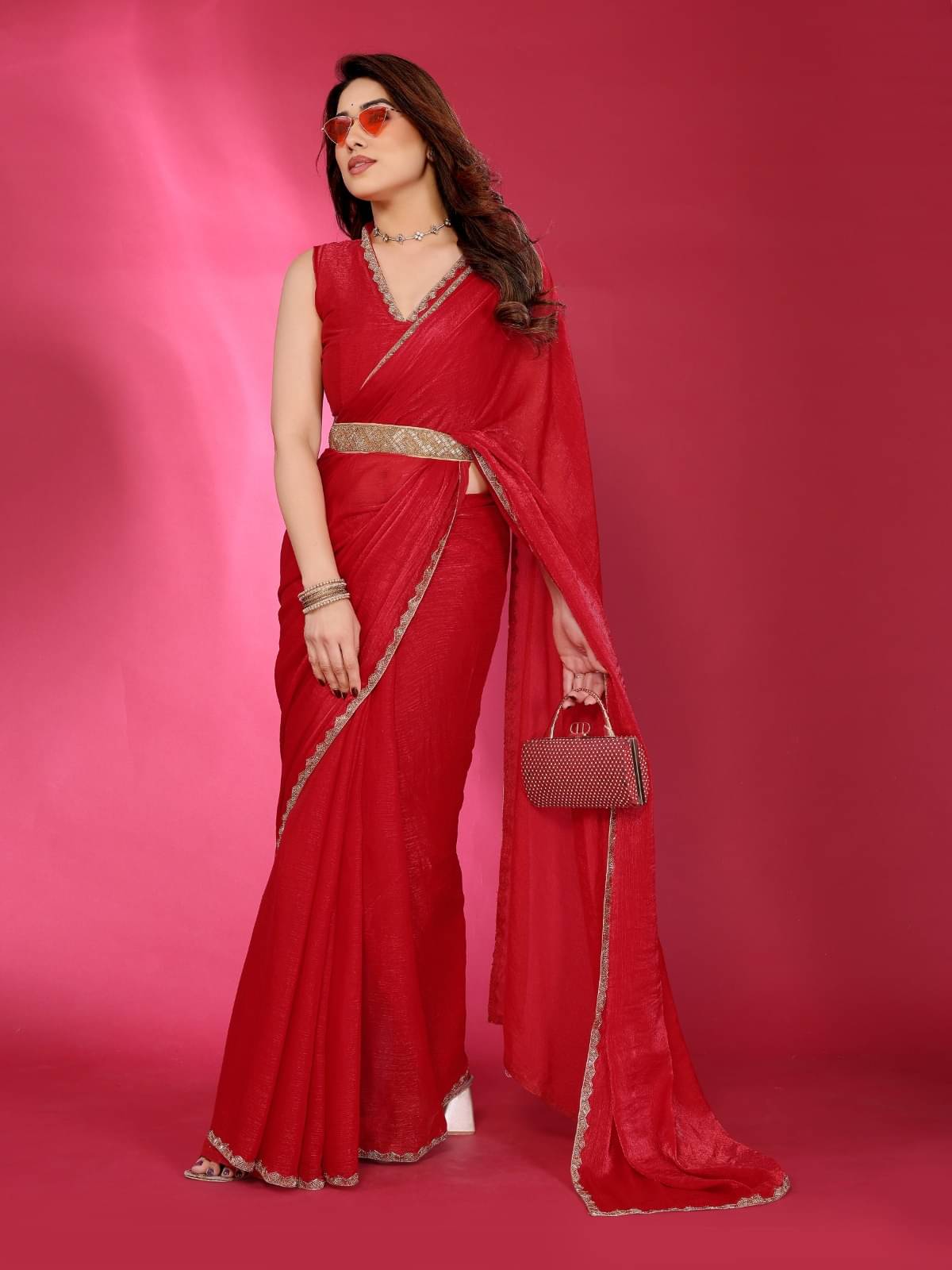 DIKONA DESIGNER Zimmy Choo Embroidered Saree With Unstitched Blouse Piece ( Red ) DIKONA DESIGNER Zimmy Choo Embroidered Saree With Unstitched Blouse Piece ( Red )