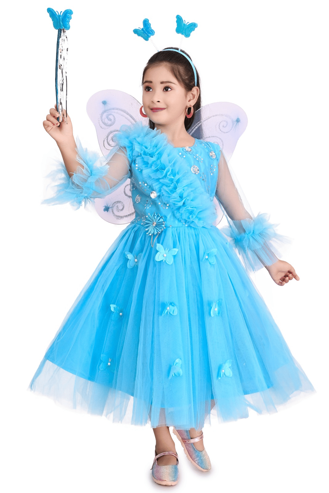 DS DRESSES Net Frock For Girls ( Pack of 1 , Blue )