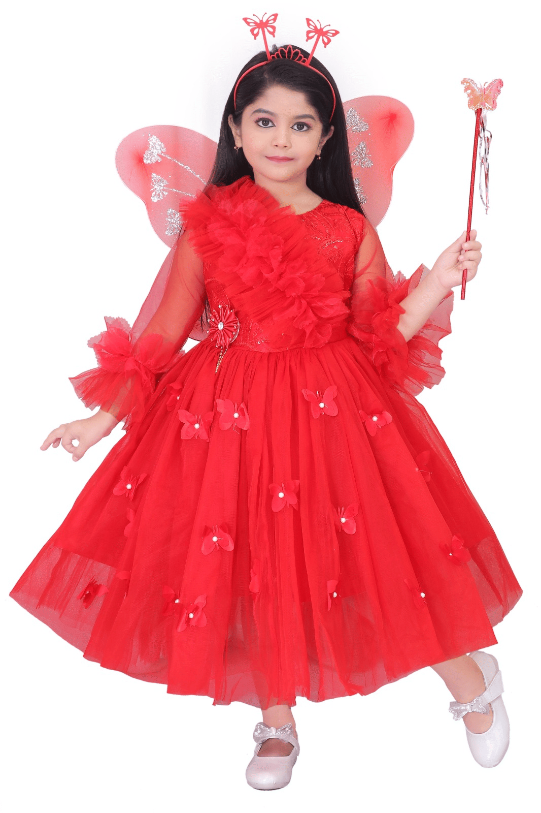 DS DRESSES Net Frock For Girls ( Pack of 1 , Red )