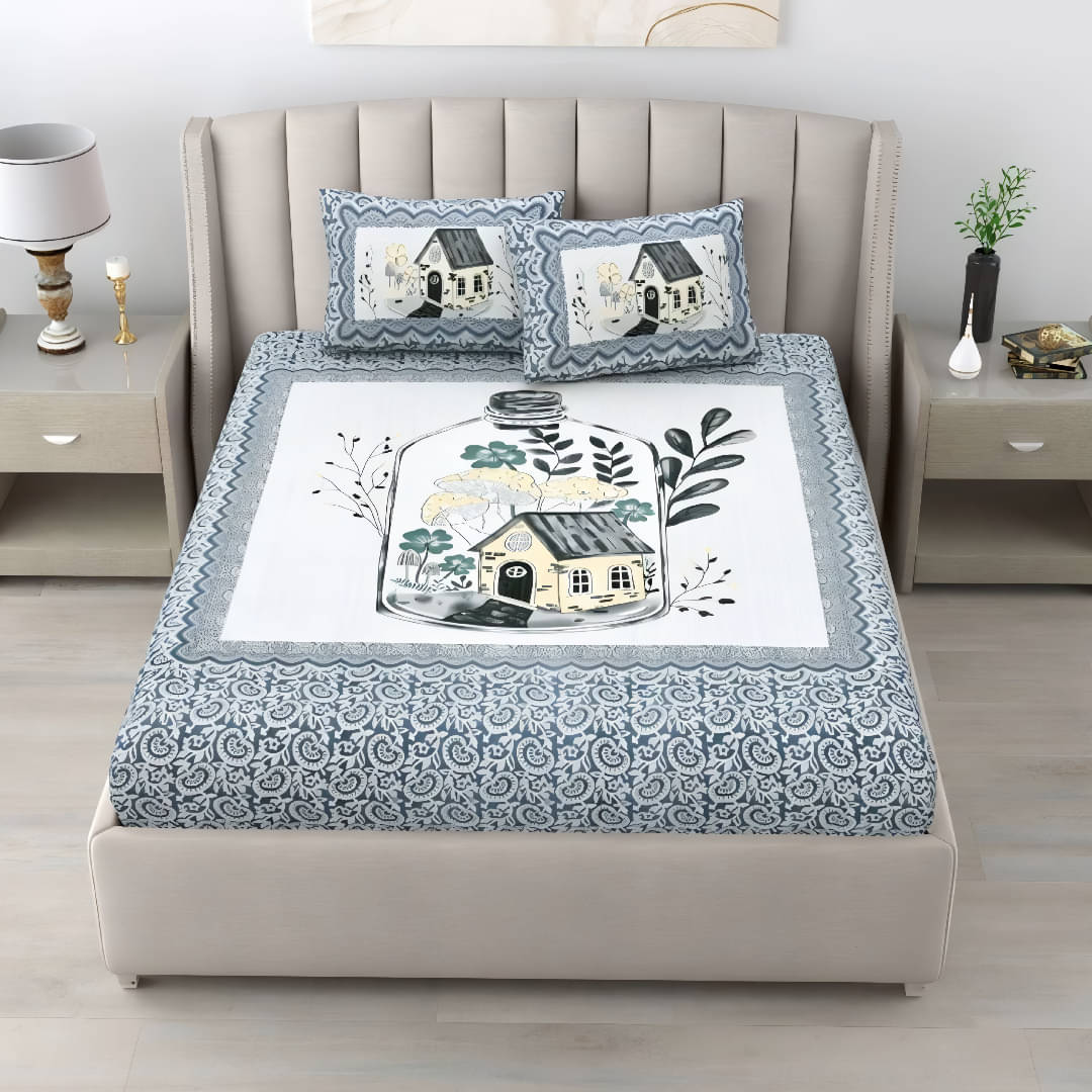     			Dreamsheet Cotton 1 Double Bedsheet with 2 Pillow Covers ( Blue )