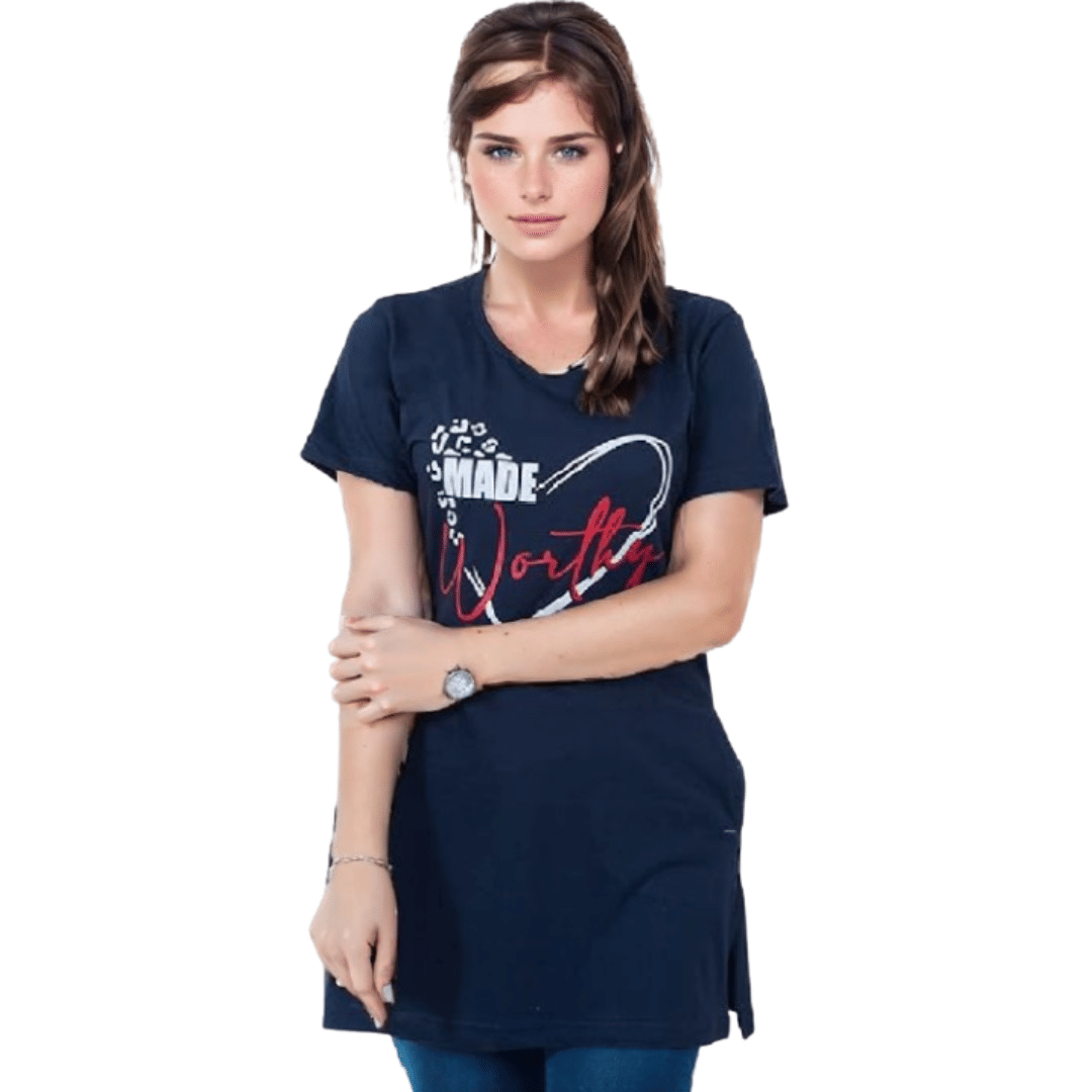     			EKRAES MALOSAHA Women Cotton Printed Regular Round Neck T-Shirt ( Navy Blue )