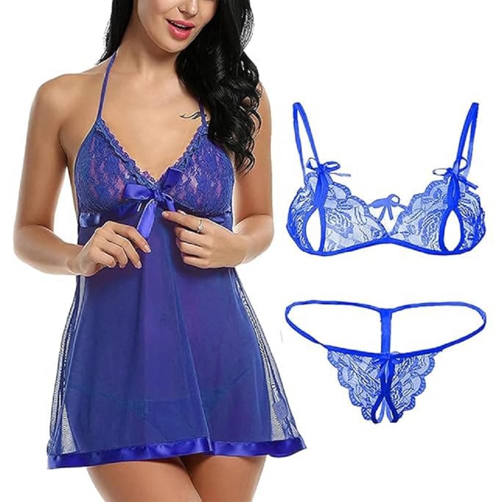 Estilo Vastra Blue Net Women's Nightwear Baby Doll Dresses With Panty ( Pack of 1 ) Estilo Vastra Blue Net Women's Nightwear Baby Doll Dresses With Panty ( Pack of 1 )