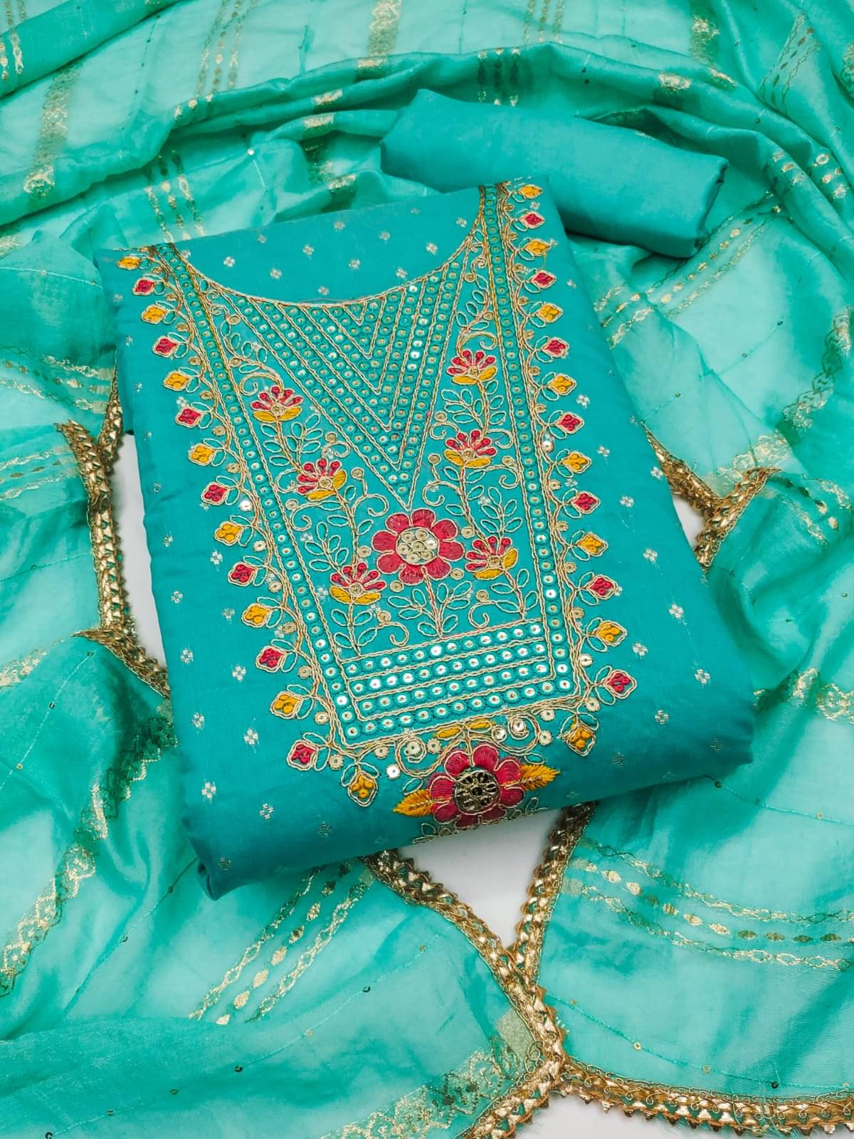 HL SILKMILLS Women Chanderi Unstitched Dress Material ( Sea Green )     			HL SILKMILLS Women Chanderi Unstitched Dress Material ( Sea Green )