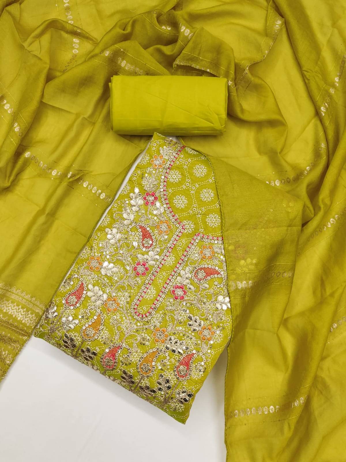     			HL SILKMILLS Women Chanderi Unstitched Dress Material ( Mint Green )