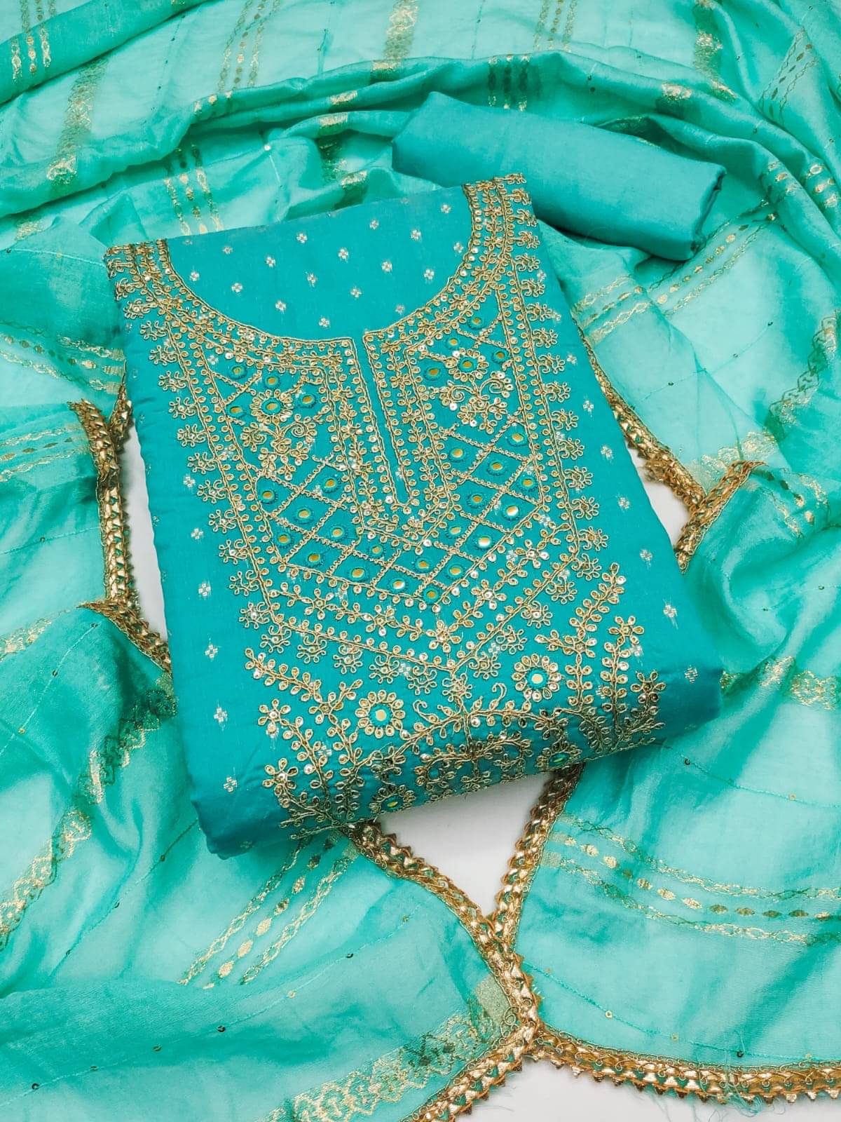     			HL SILKMILLS Women Chanderi Unstitched Dress Material ( Sea Green )