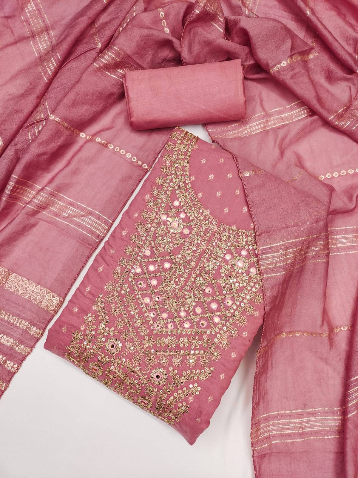     			HL SILKMILLS Women Chanderi Unstitched Dress Material ( Pink )